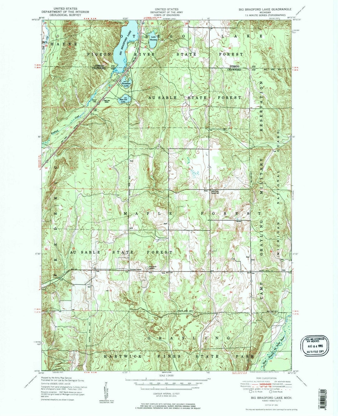 1951 Big Bradford Lake, MI - Michigan - USGS Topographic Map