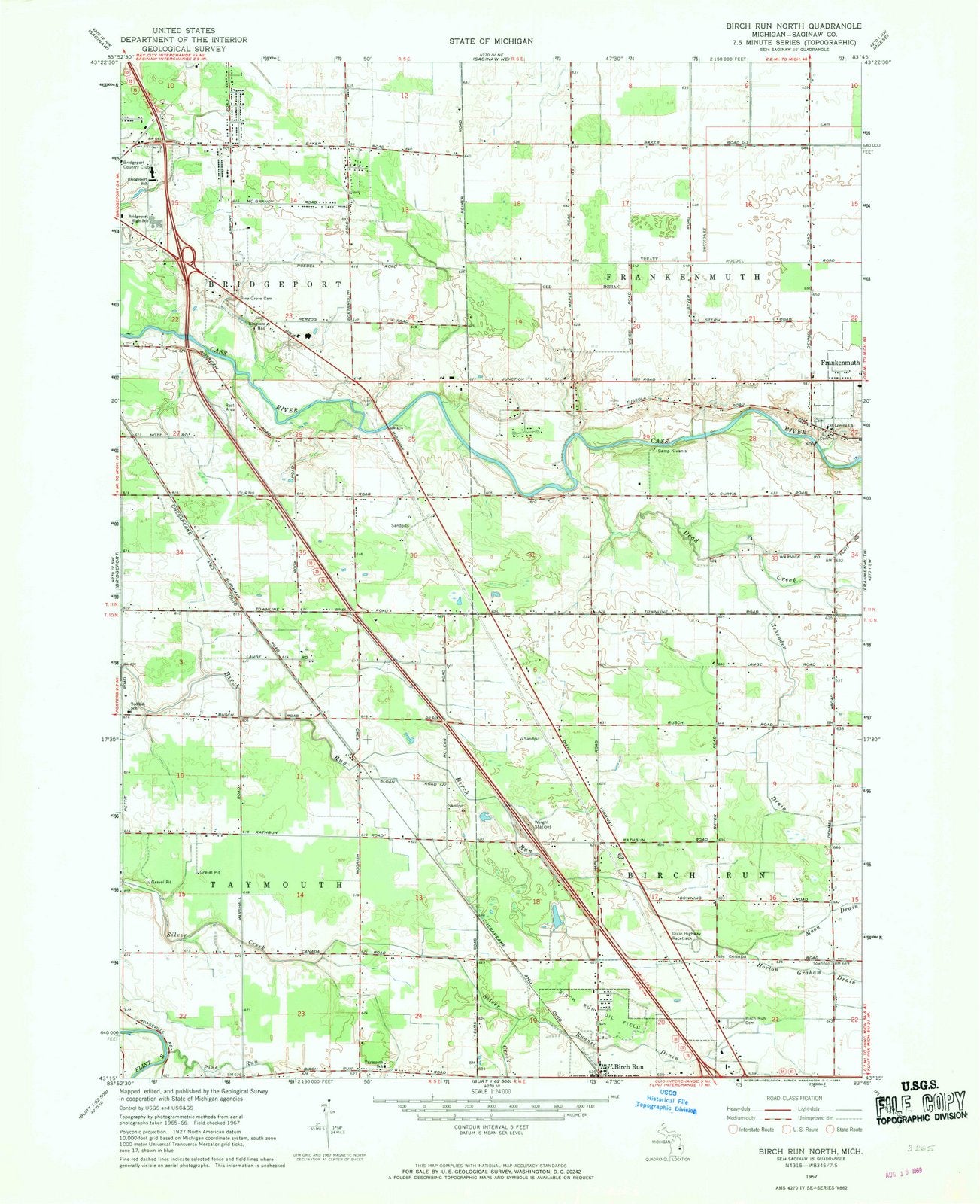 1967 Birch Run North, MI - Michigan - USGS Topographic Map
