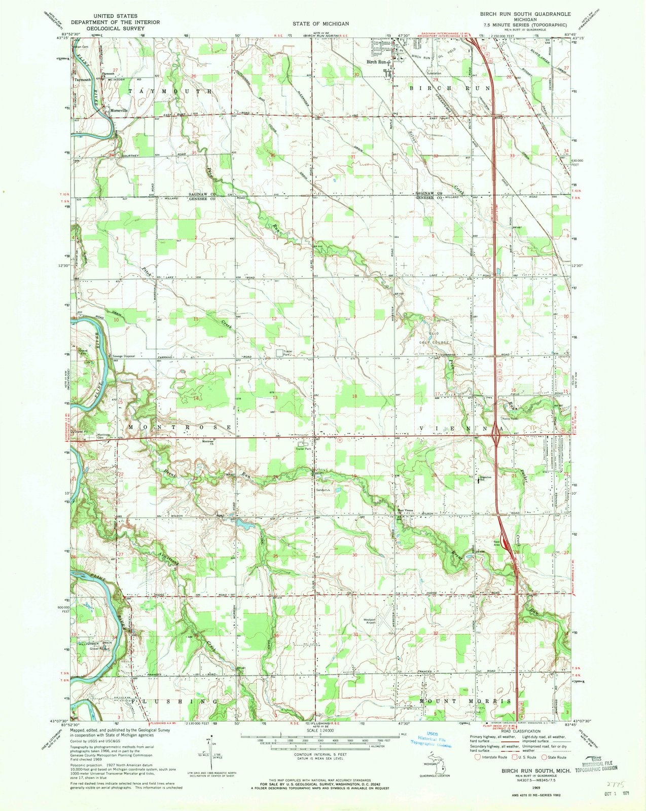 1969 Birch Run South, MI - Michigan - USGS Topographic Map