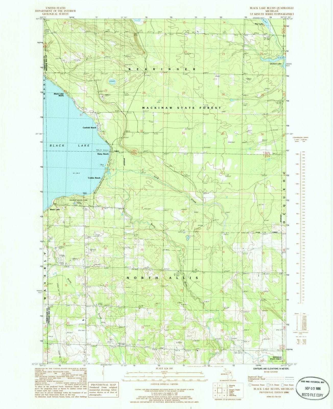 1986 Black Lake Bluffs, MI - Michigan - USGS Topographic Map
