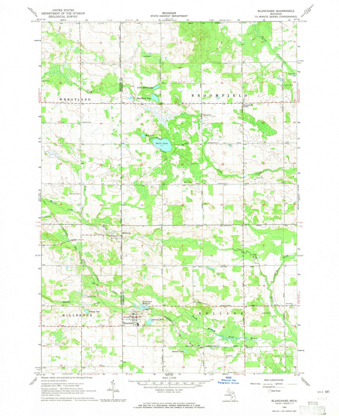 1964 Blanchard, MI - Michigan - USGS Topographic Map