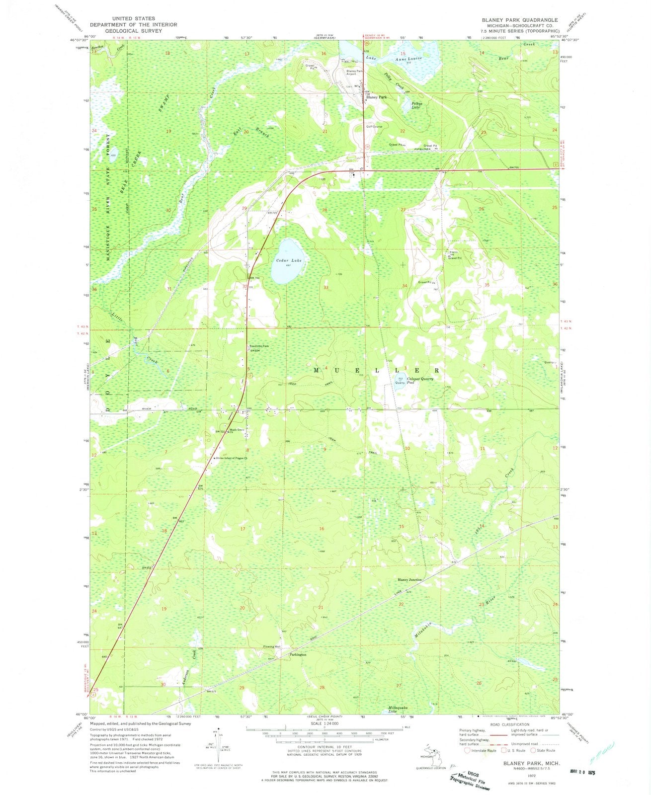 1972 Blaney Park, MI - Michigan - USGS Topographic Map