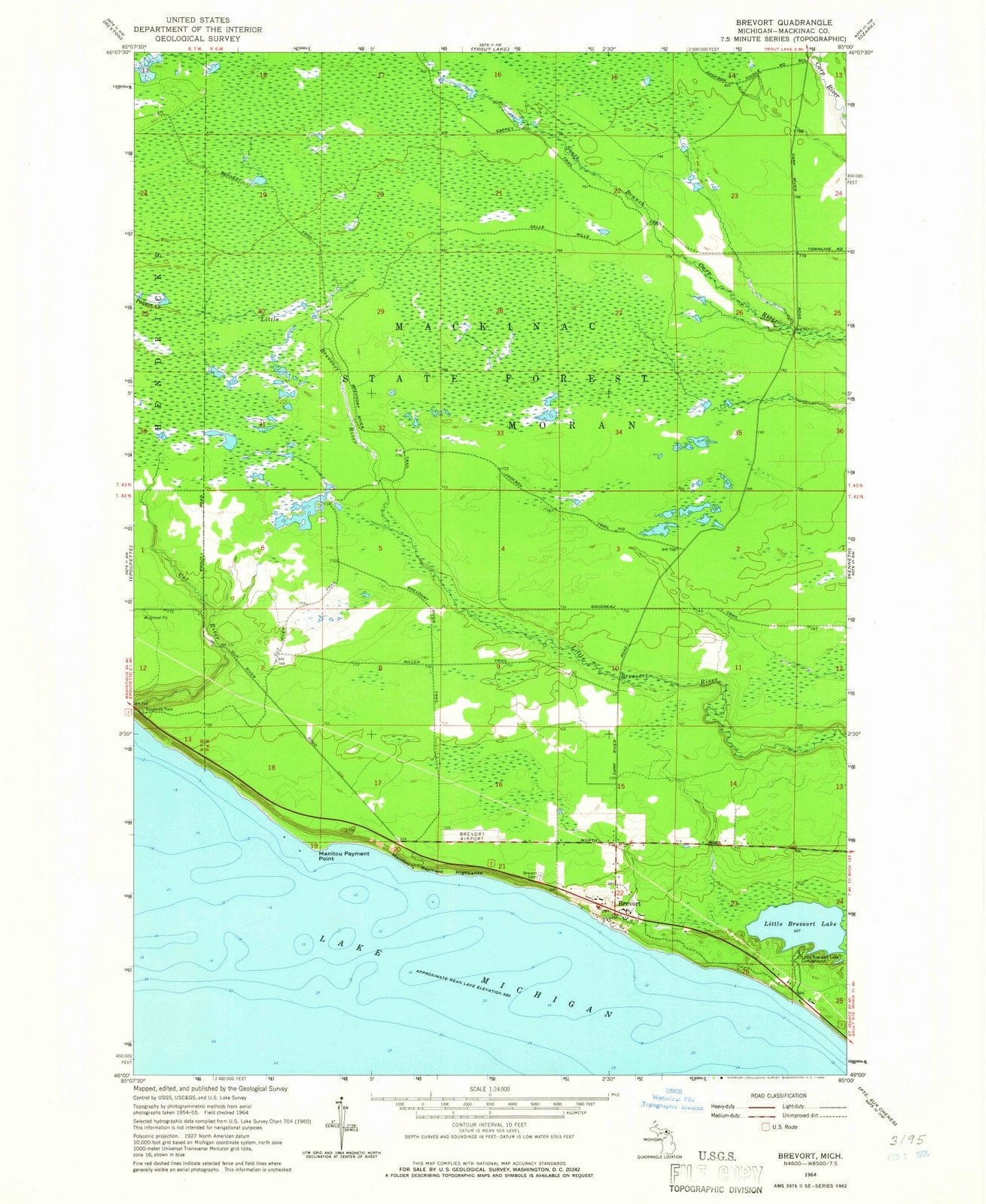 1964 Brevort, MI - Michigan - USGS Topographic Map