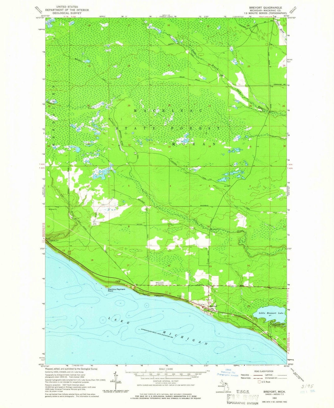 1964 Brevort, MI - Michigan - USGS Topographic Map