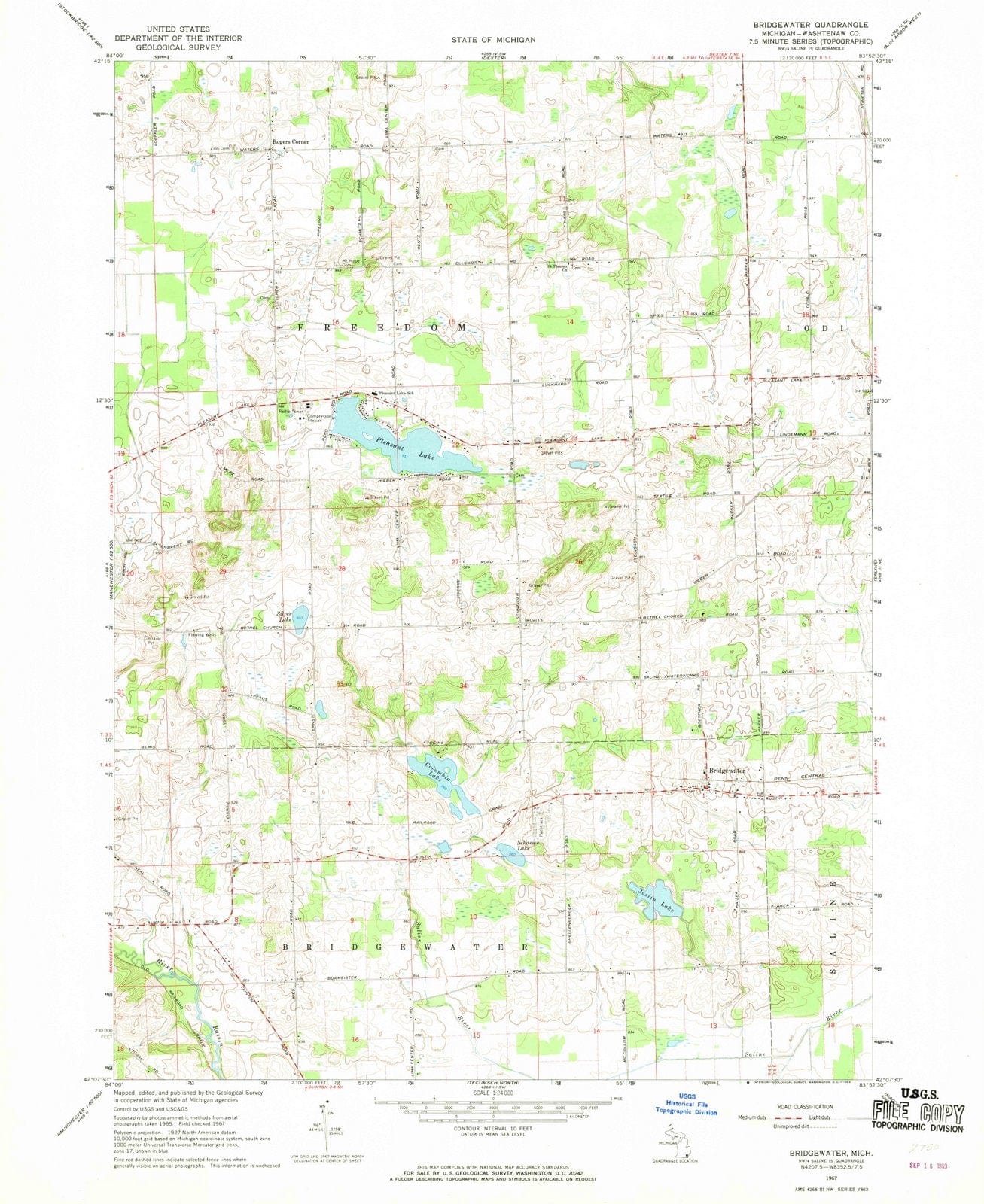 1967 Bridgewater, MI - Michigan - USGS Topographic Map