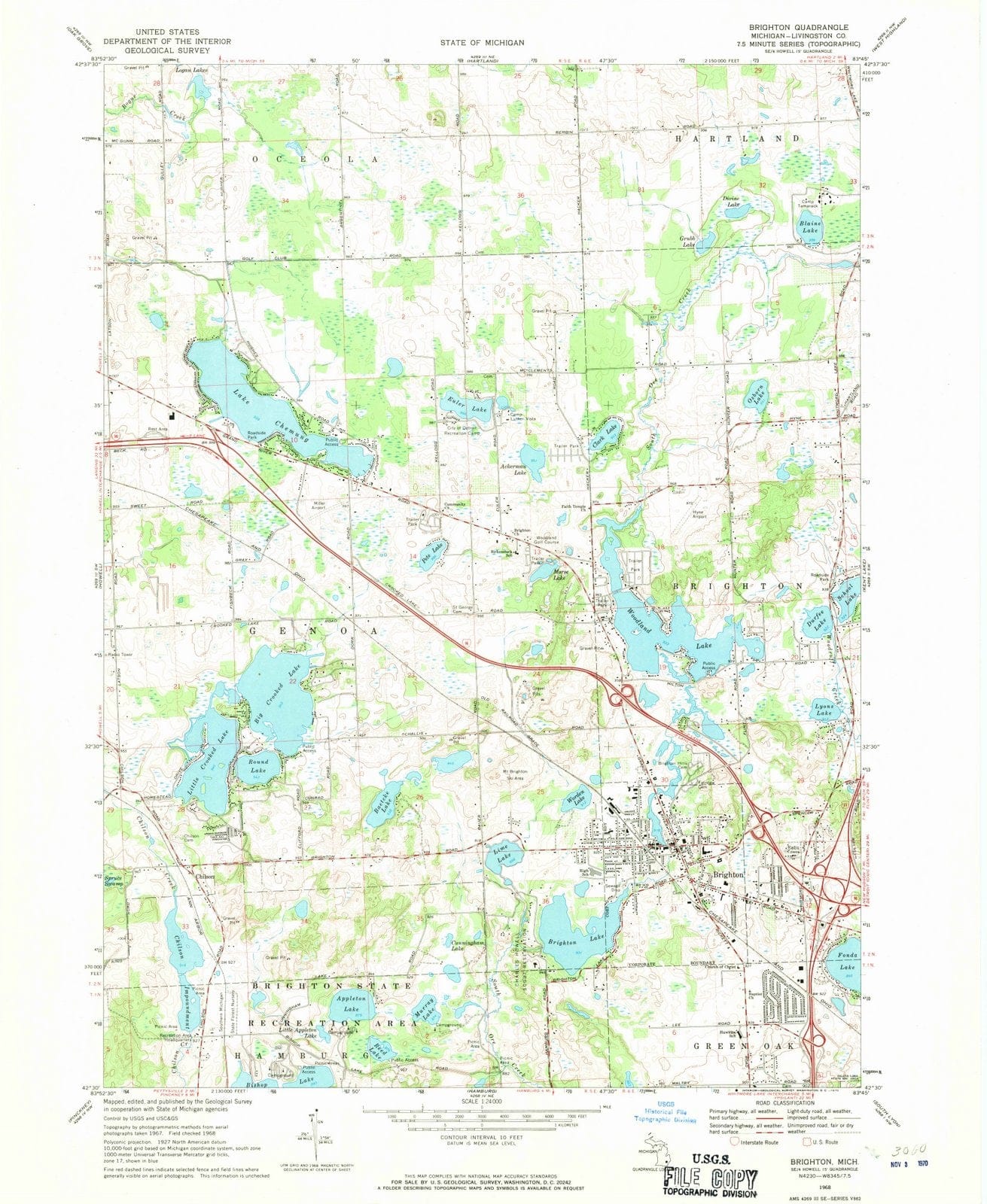 1968 Brighton, MI - Michigan - USGS Topographic Map