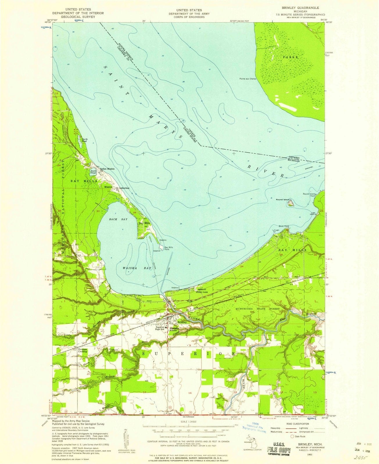 1951 Brimley, MI - Michigan - USGS Topographic Map