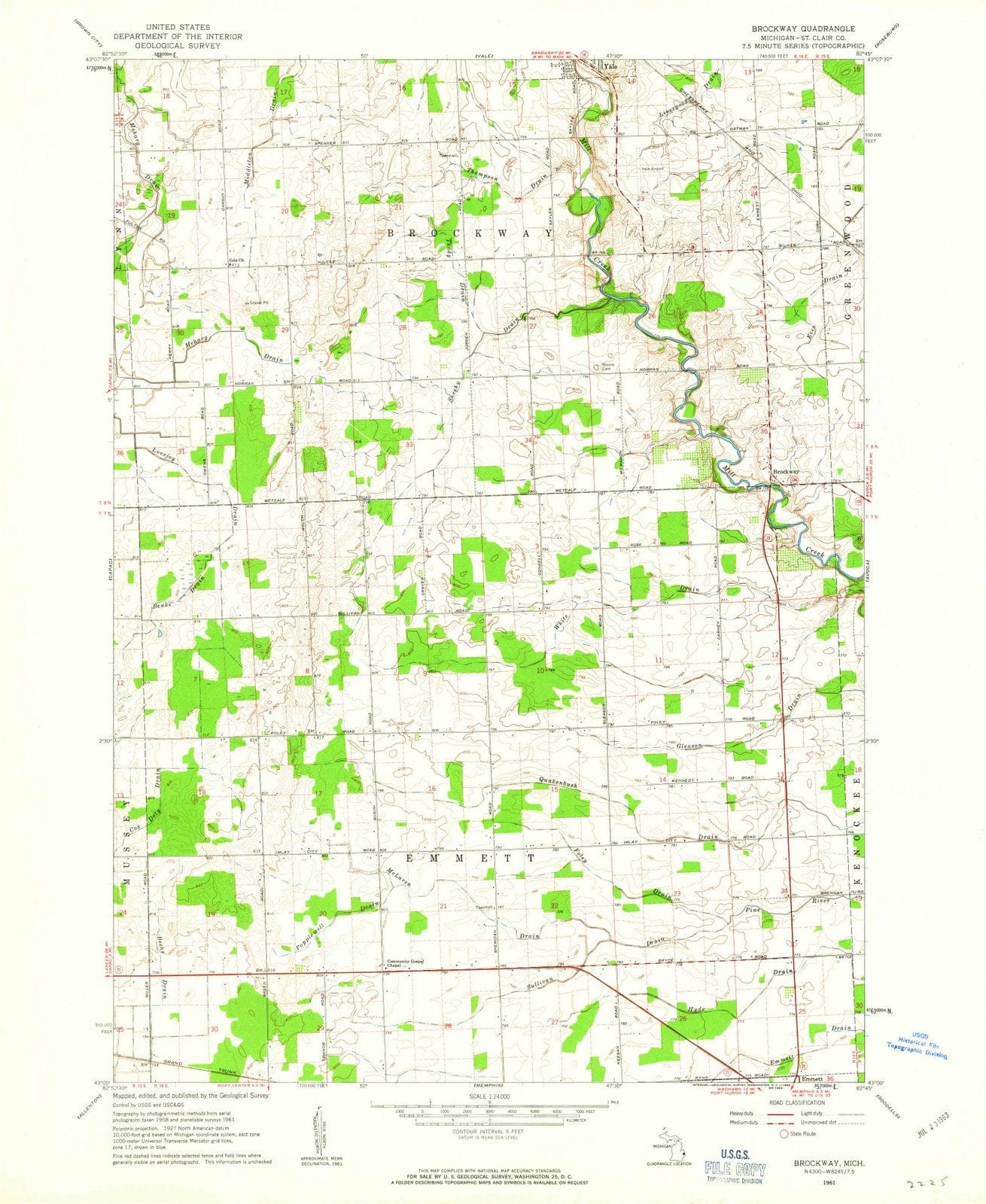 1961 Brockway, MI - Michigan - USGS Topographic Map