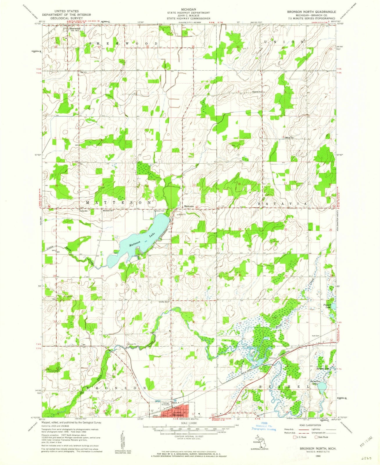 1960 Bronson North, MI - Michigan - USGS Topographic Map