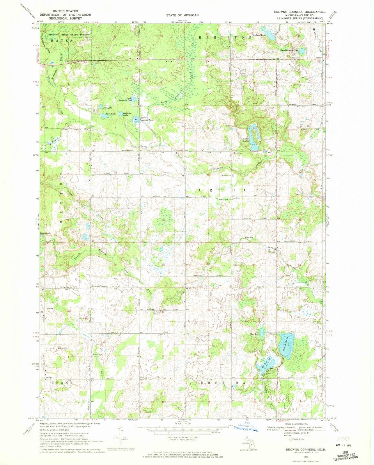 1969 Browns Corners, MI - Michigan - USGS Topographic Map