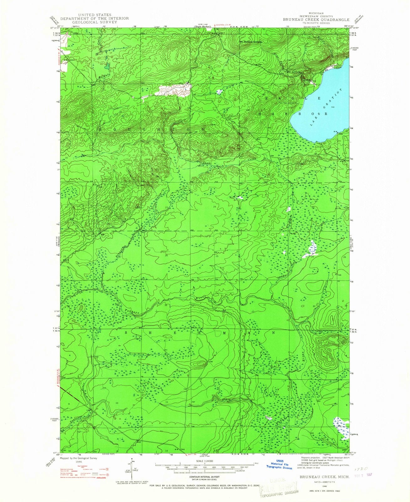 1946 Bruneau Creek, MI - Michigan - USGS Topographic Map