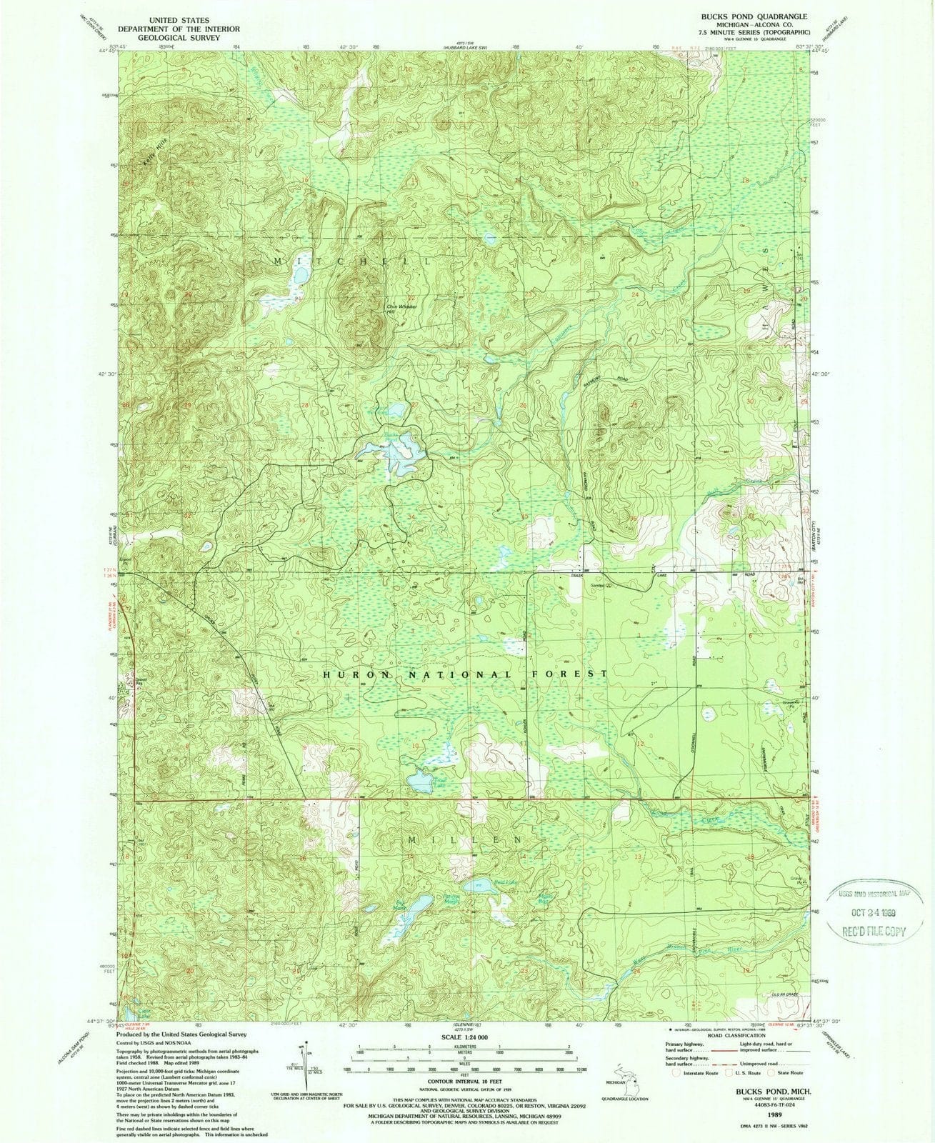 1989 Bucks Pond, MI - Michigan - USGS Topographic Map