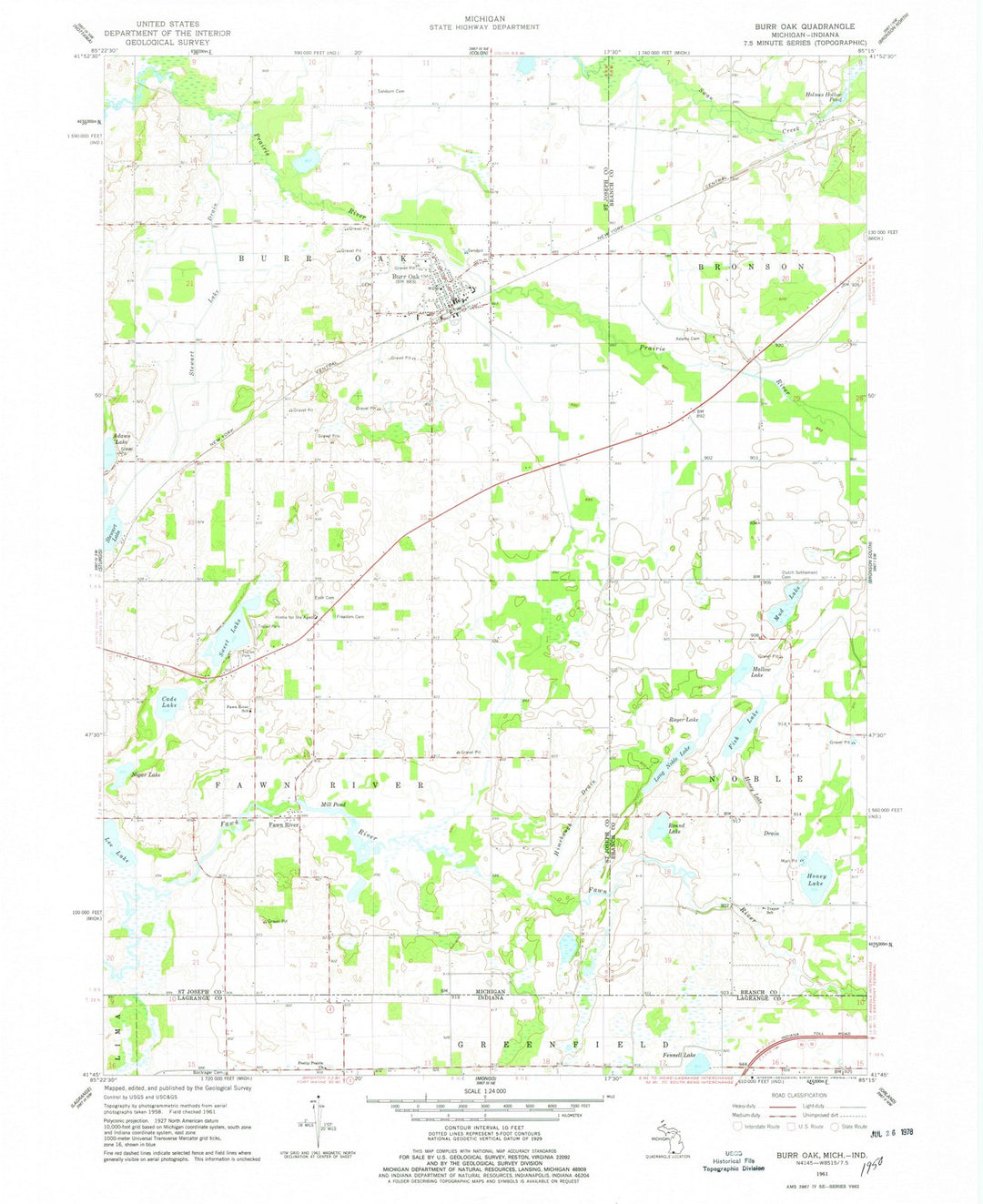 1961 Burr Oak, MI - Michigan - USGS Topographic Map