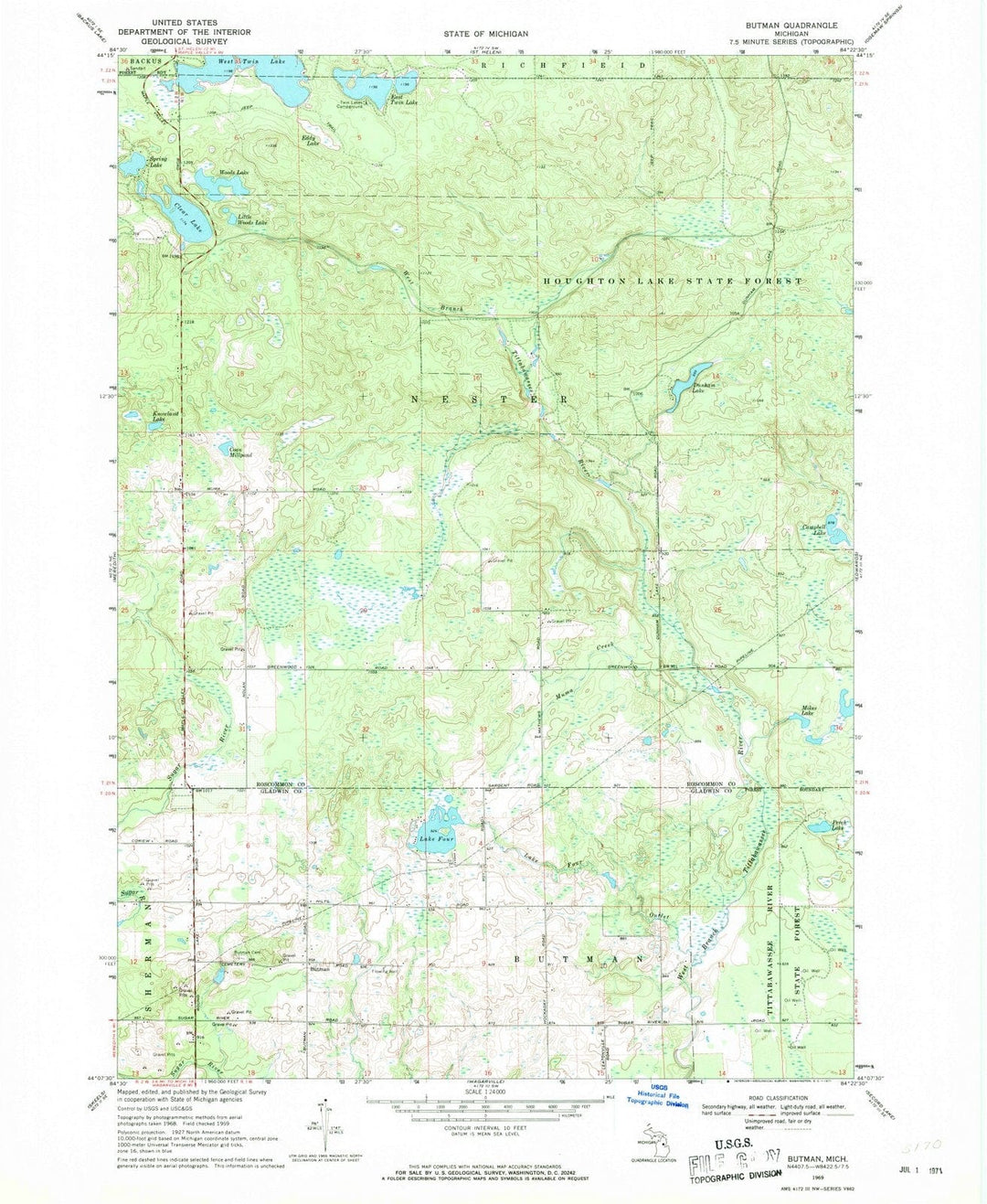 1969 Burtman, MI - Michigan - USGS Topographic Map