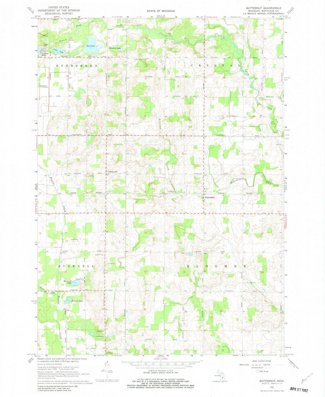 1967 Butternut, MI - Michigan - USGS Topographic Map