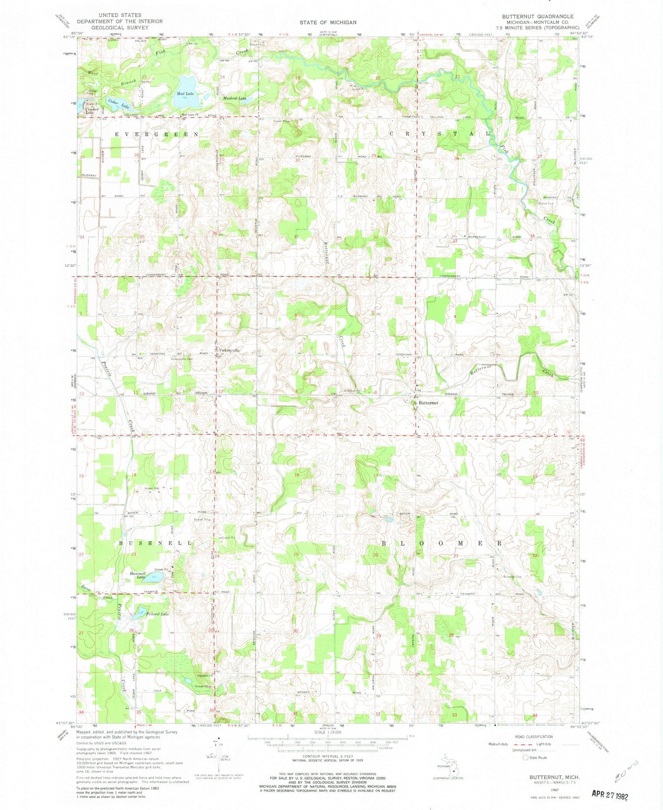 1967 Butternut, MI - Michigan - USGS Topographic Map