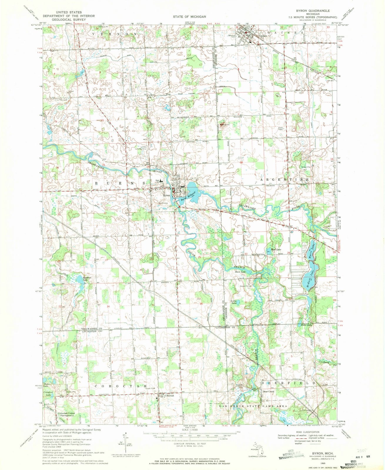 1969 Byron, MI - Michigan - USGS Topographic Map