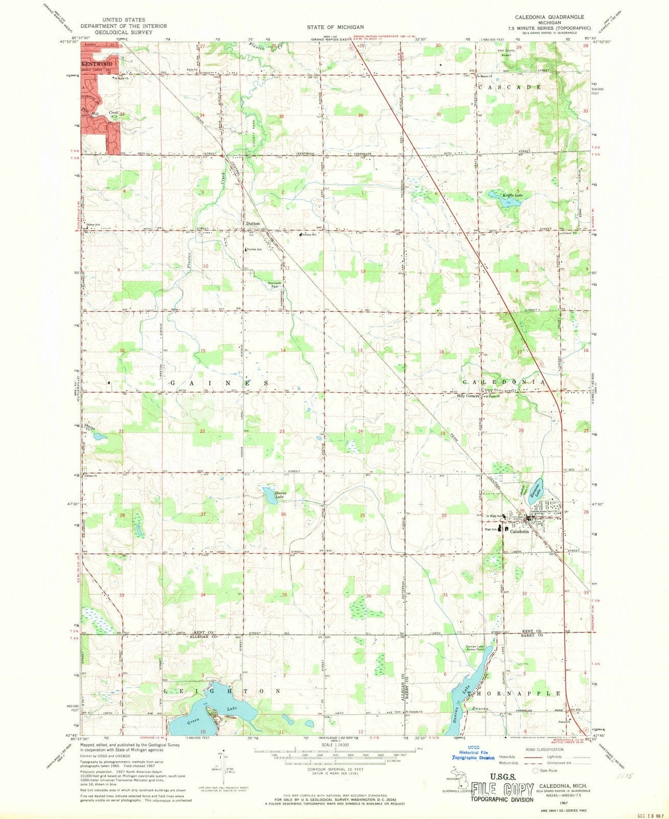 1967 Caledonia, MI - Michigan - USGS Topographic Map