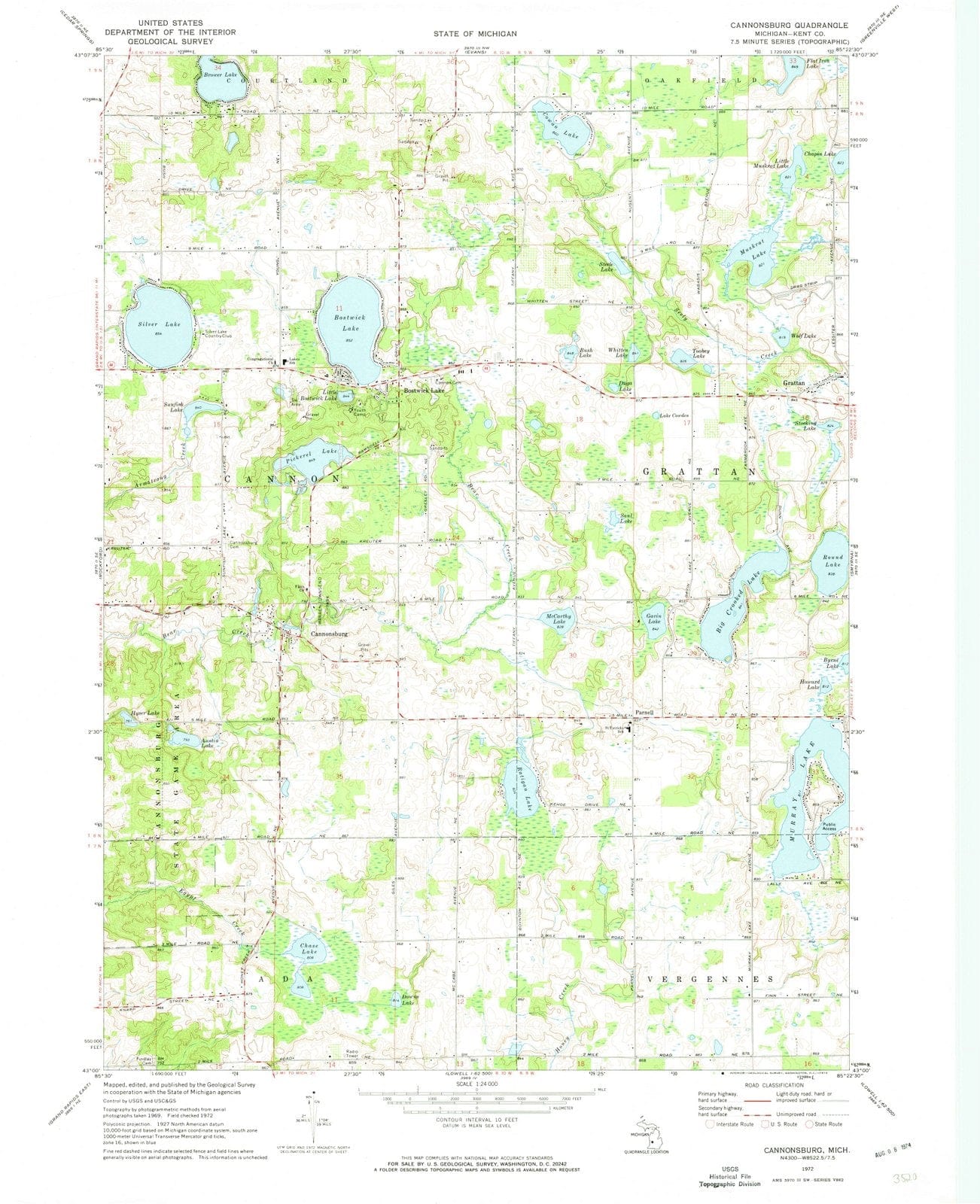 1972 Cannonsburg, MI - Michigan - USGS Topographic Map