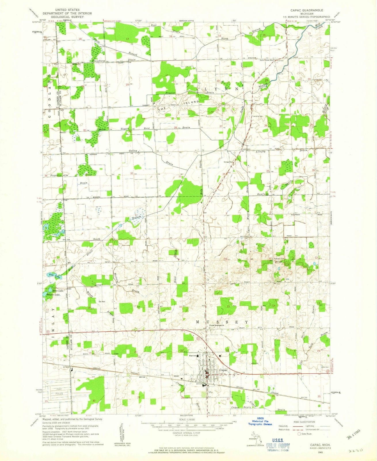 1961 Capac, MI - Michigan - USGS Topographic Map