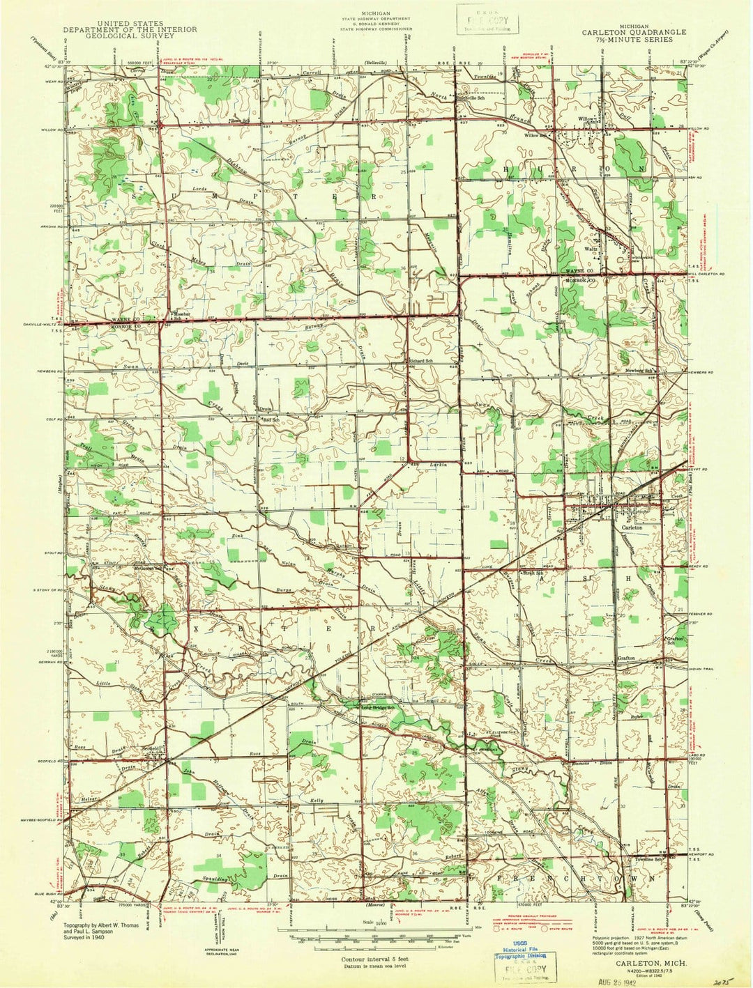 1942 Carleton, MI - Michigan - USGS Topographic Map
