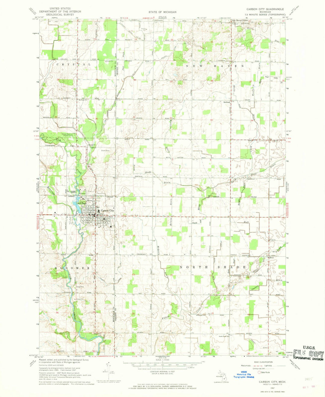 1967 Carson City, MI - Michigan - USGS Topographic Map