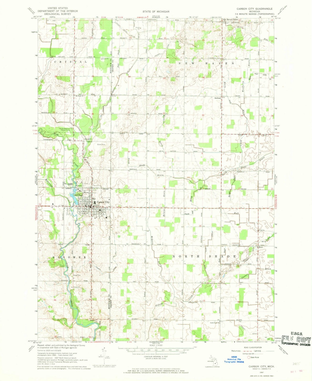 1967 Carson City, MI - Michigan - USGS Topographic Map
