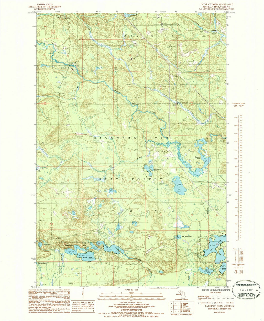 1986 Cataract Basin, MI - Michigan - USGS Topographic Map