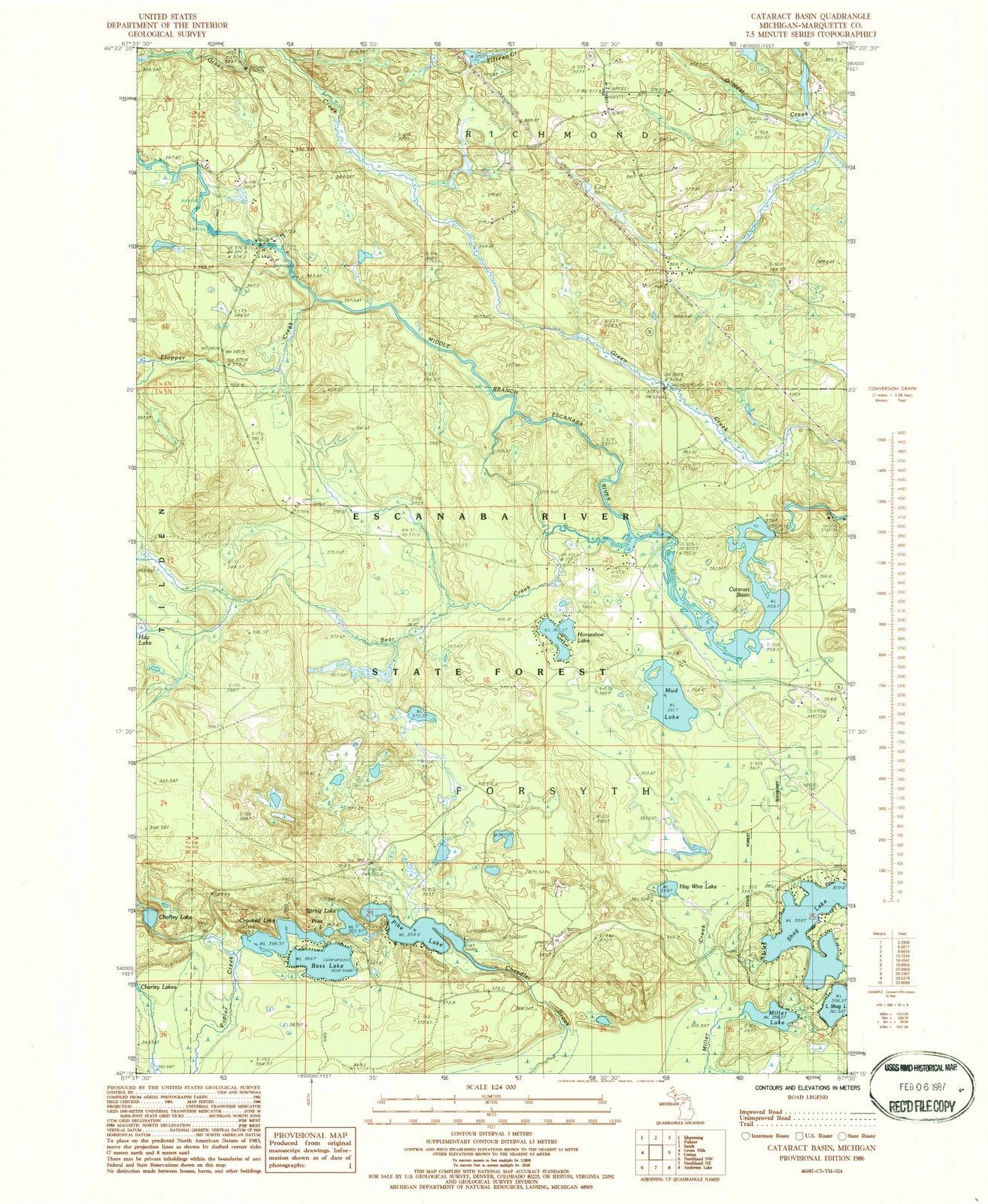 1986 Cataract Basin, MI - Michigan - USGS Topographic Map