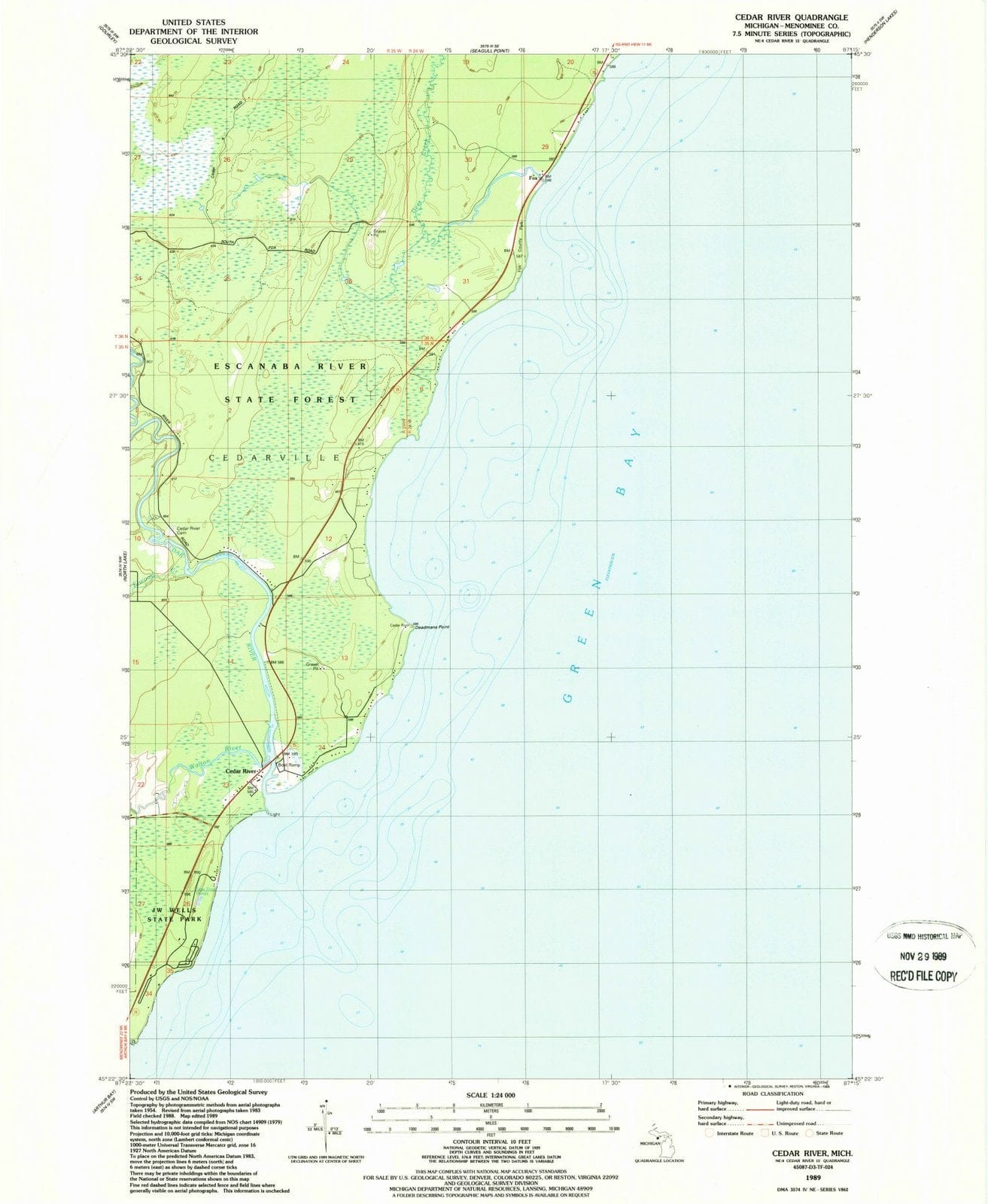 1989 Cedar River, MI - Michigan - USGS Topographic Map