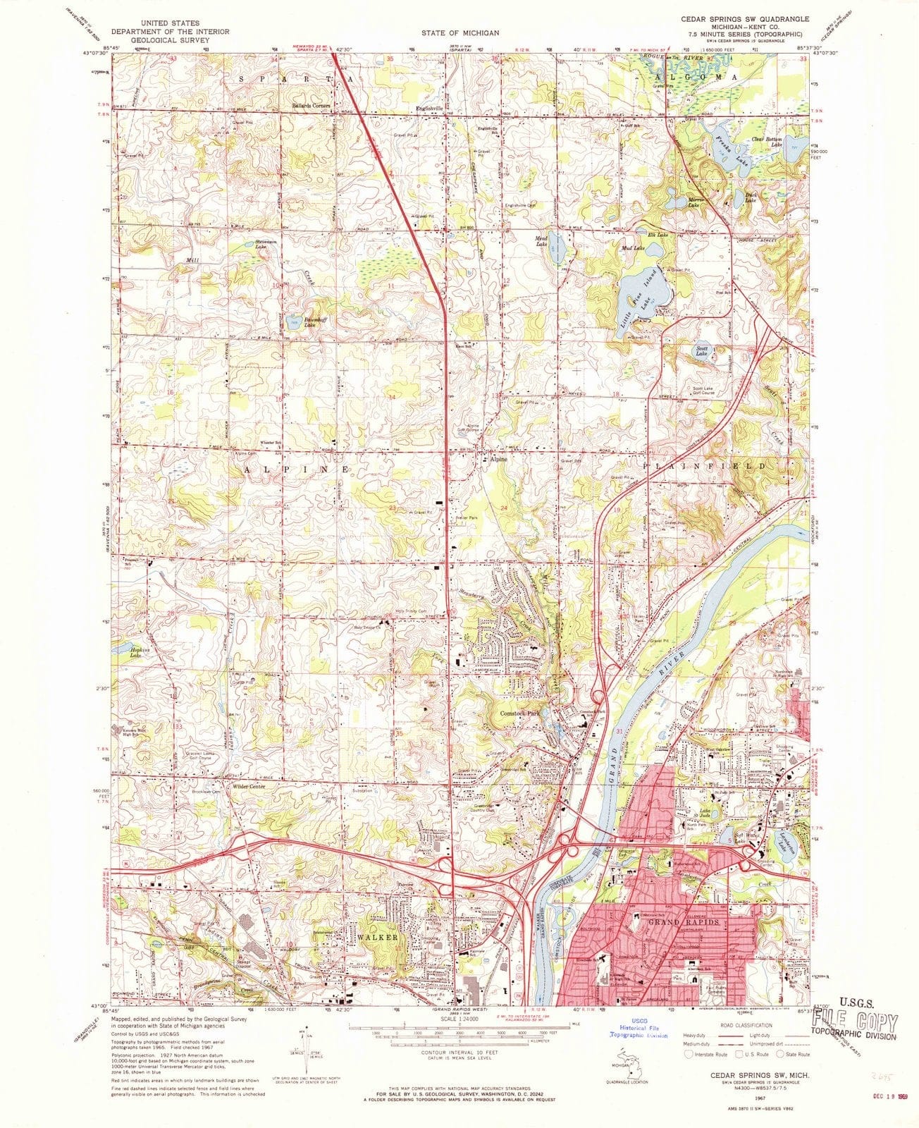1967 Cedar Springs, MI - Michigan - USGS Topographic Map