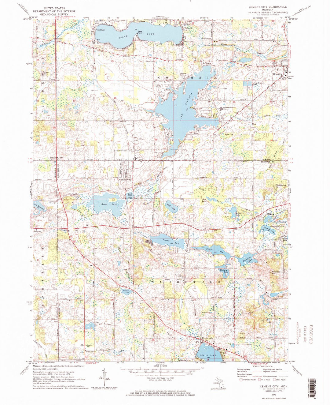 1971 Cement City, MI - Michigan - USGS Topographic Map