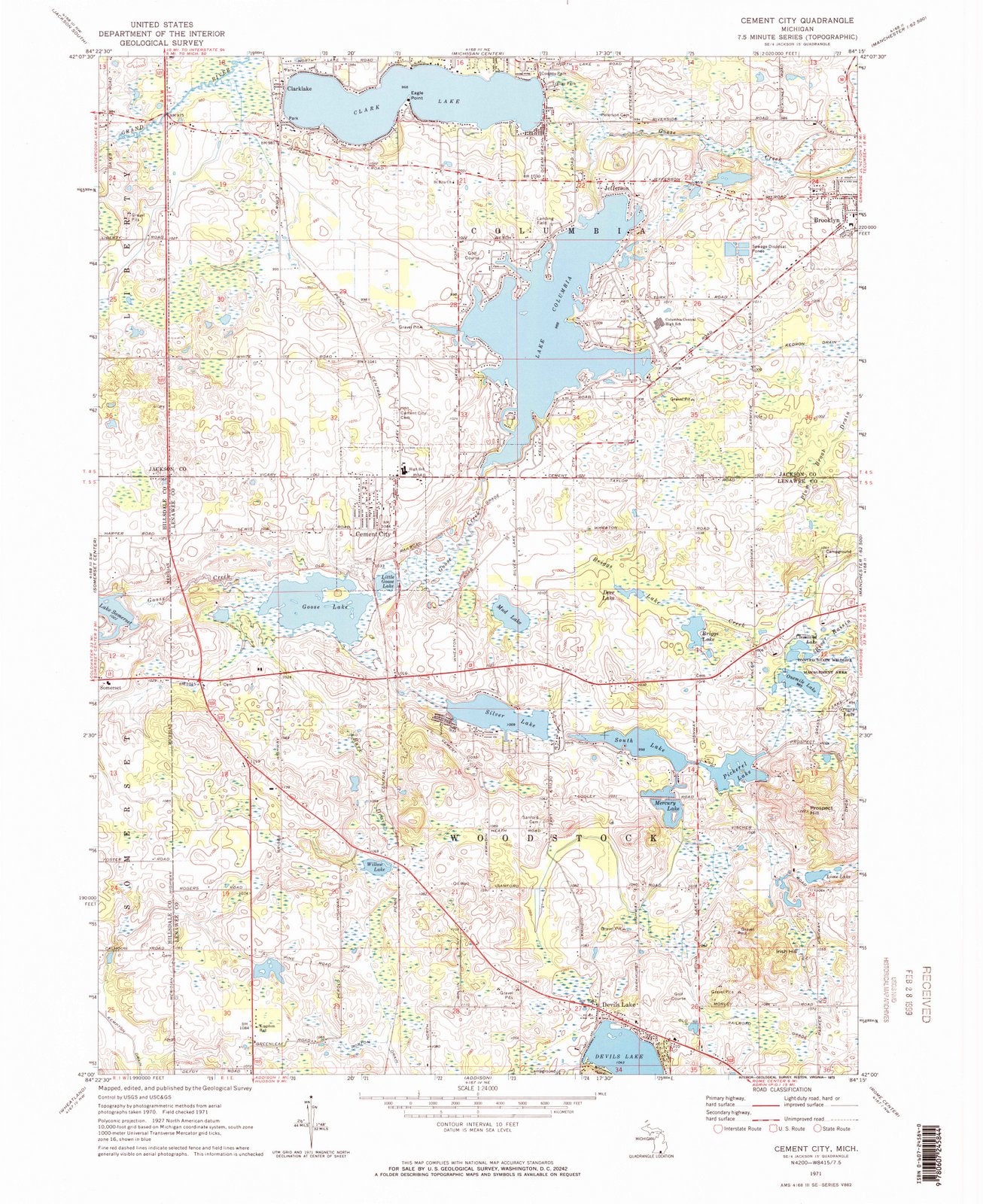 1971 Cement City, MI - Michigan - USGS Topographic Map