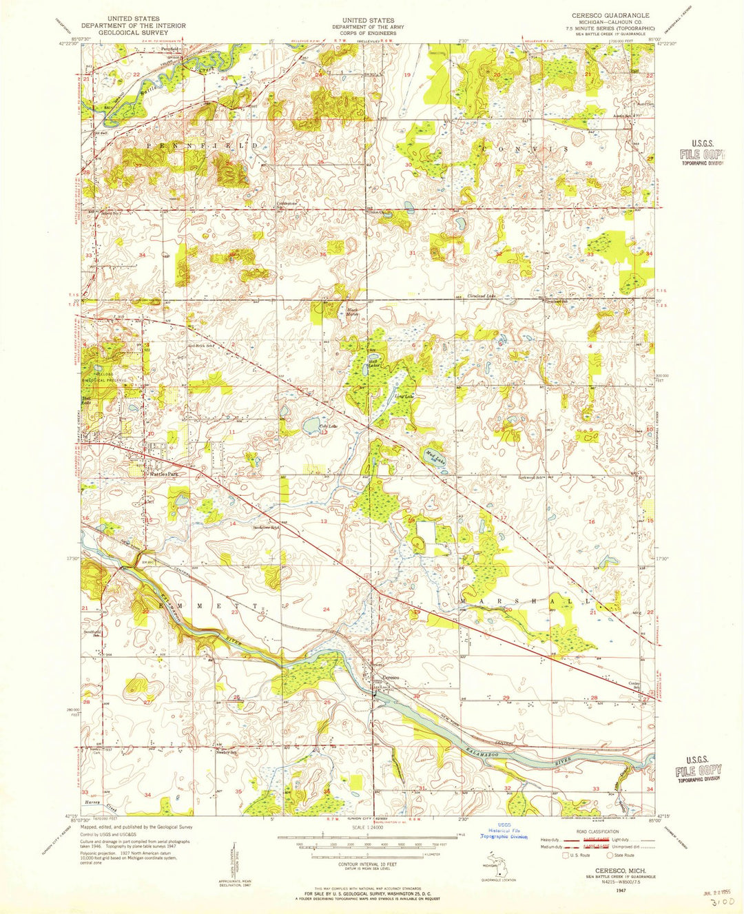 1947 Ceresco, MI - Michigan - USGS Topographic Map