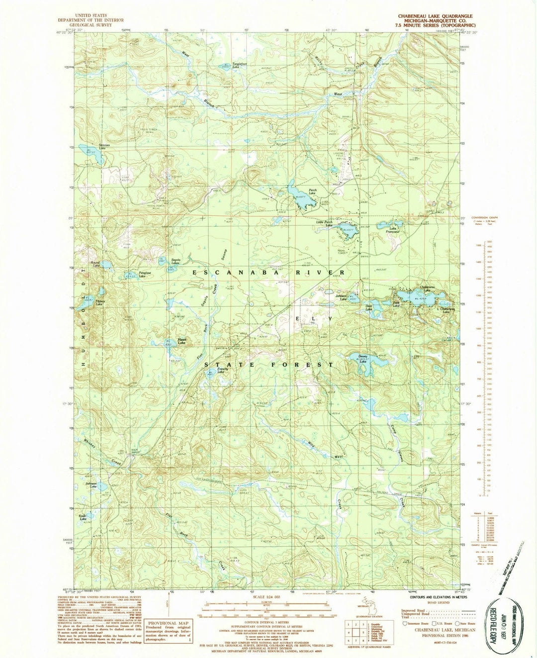 1986 Chabeneau Lake, MI - Michigan - USGS Topographic Map