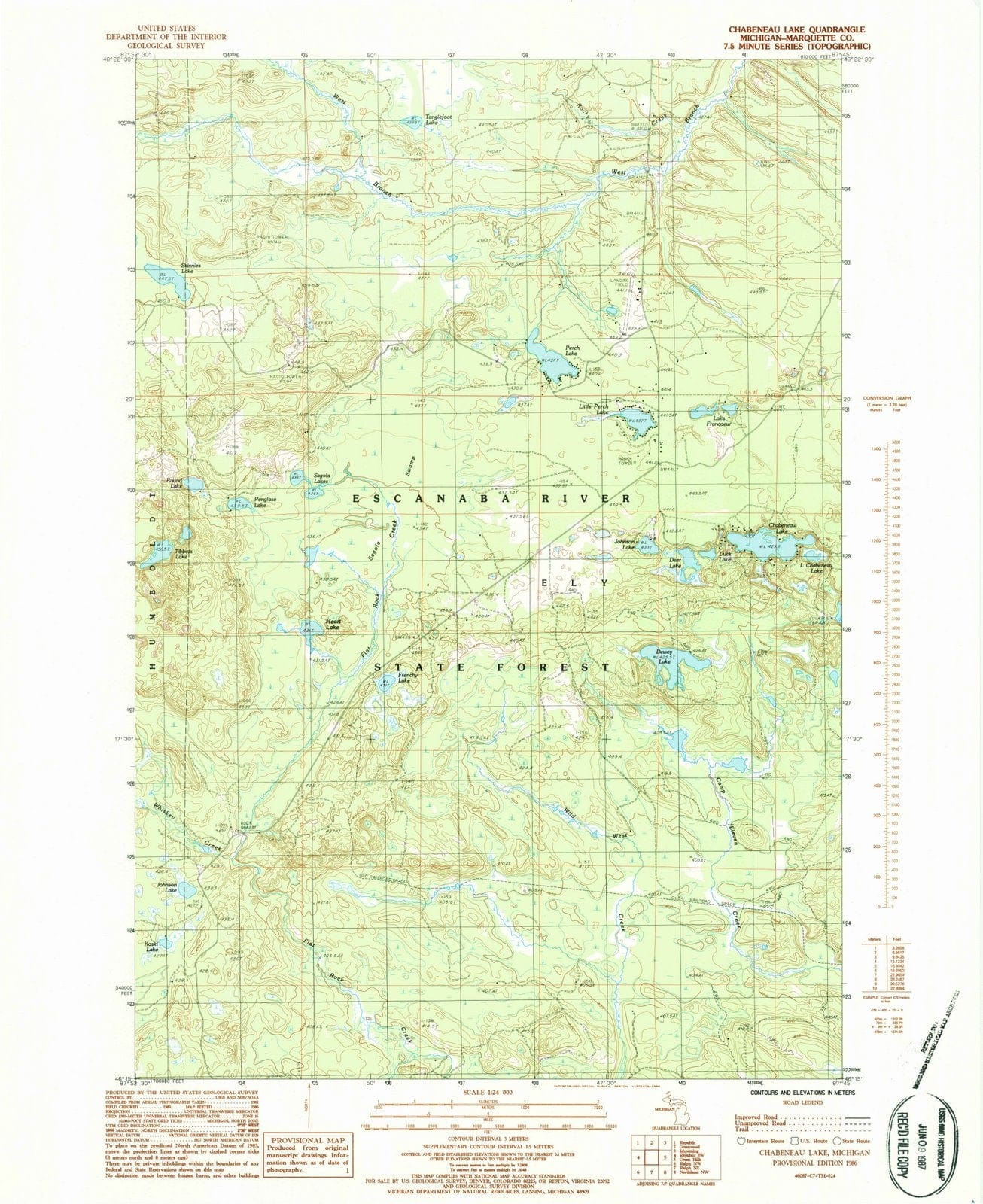 1986 Chabeneau Lake, MI - Michigan - USGS Topographic Map