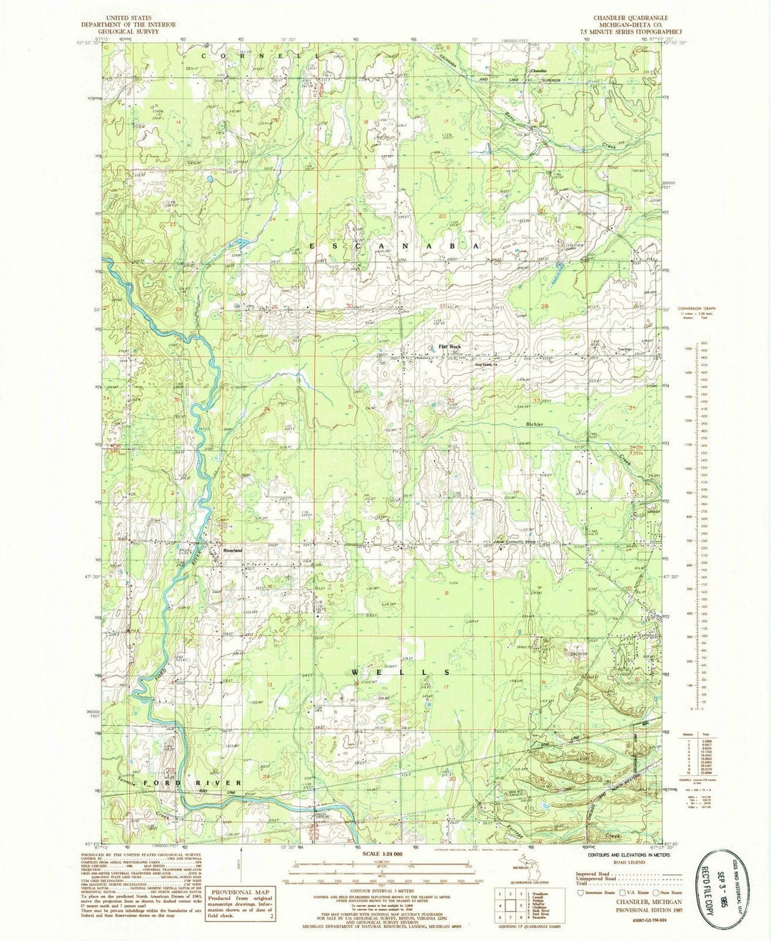 1985 Chandler, MI - Michigan - USGS Topographic Map