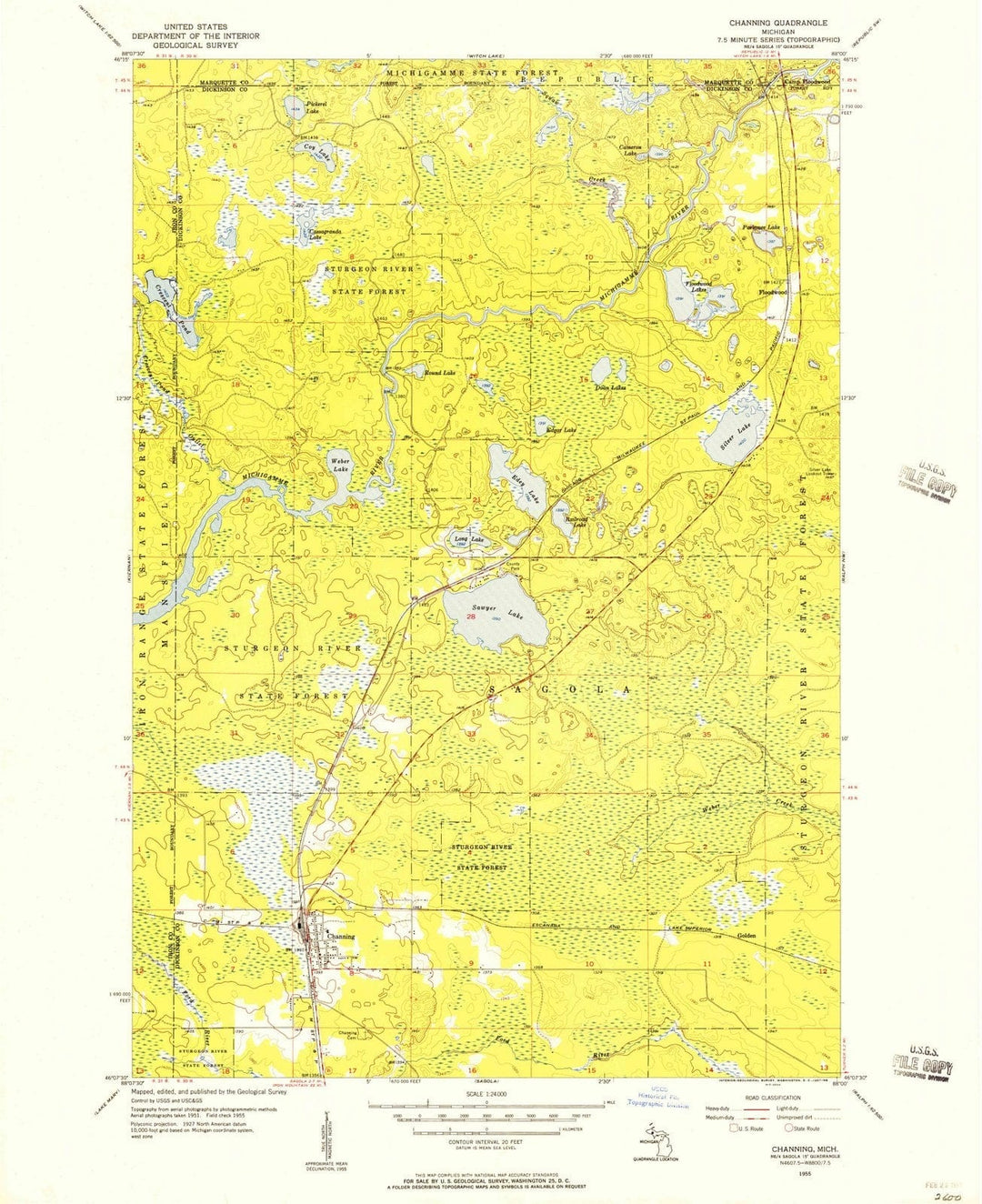 1955 Channing, MI - Michigan - USGS Topographic Map