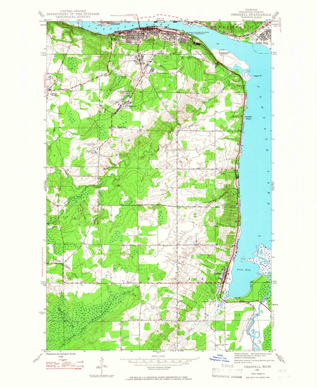1946 Chassell, MI - Michigan - USGS Topographic Map