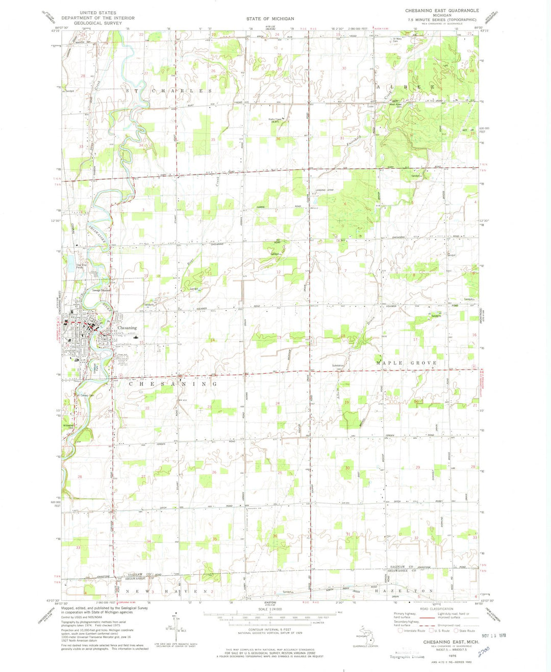 1975 Chesaning East, MI - Michigan - USGS Topographic Map
