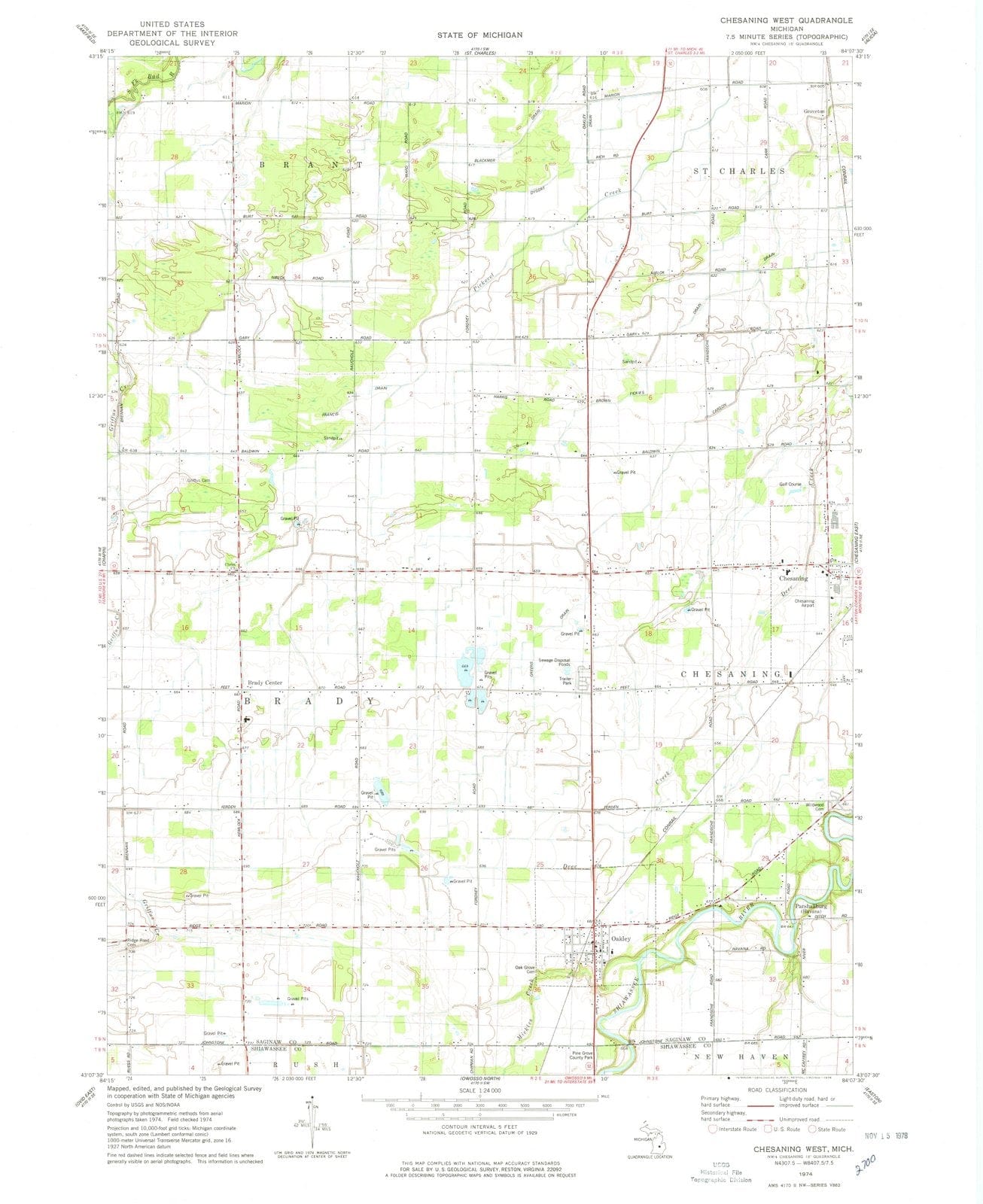 1974 Chesaning West, MI - Michigan - USGS Topographic Map