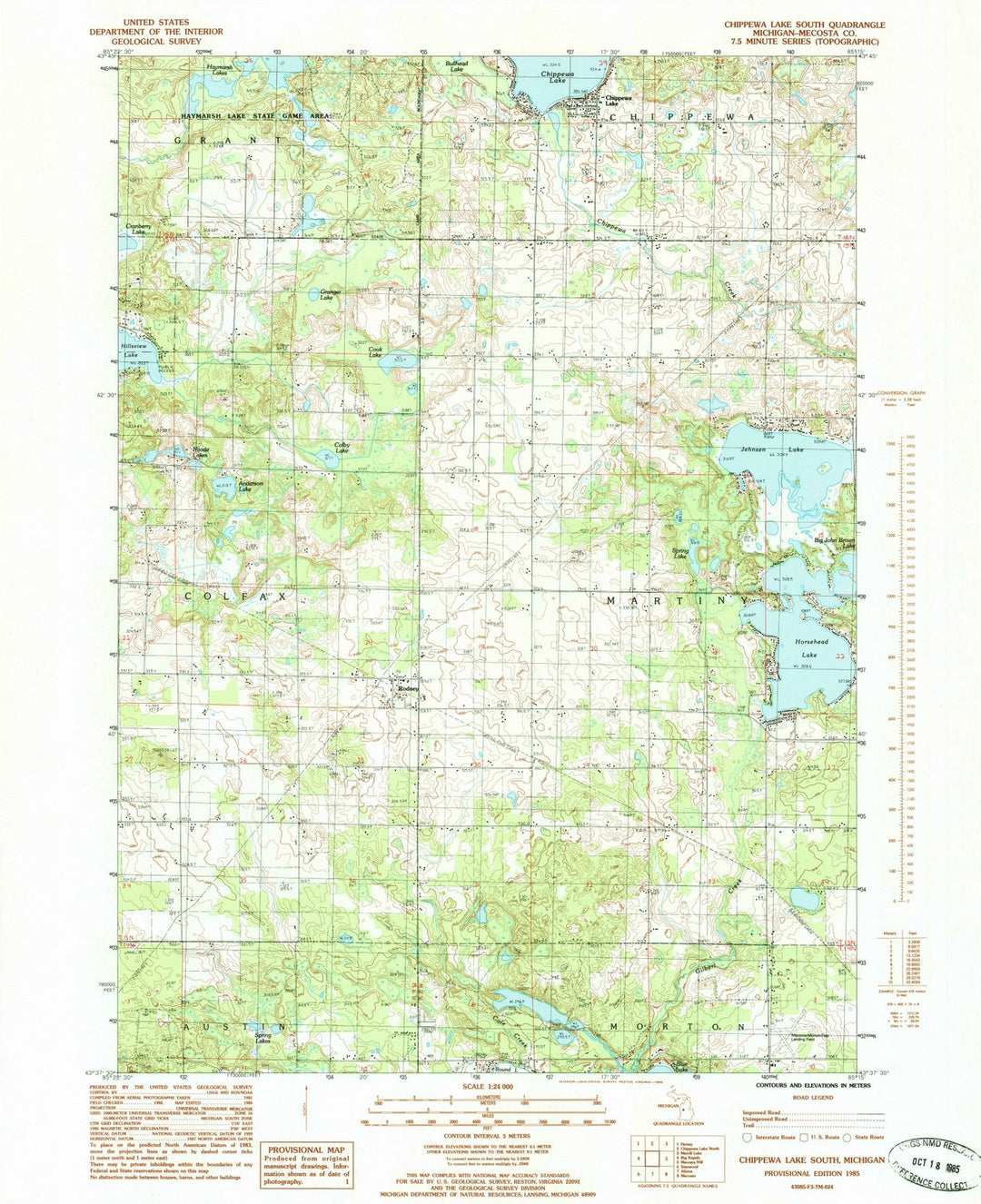 1985 Chippewa Lake South, MI - Michigan - USGS Topographic Map