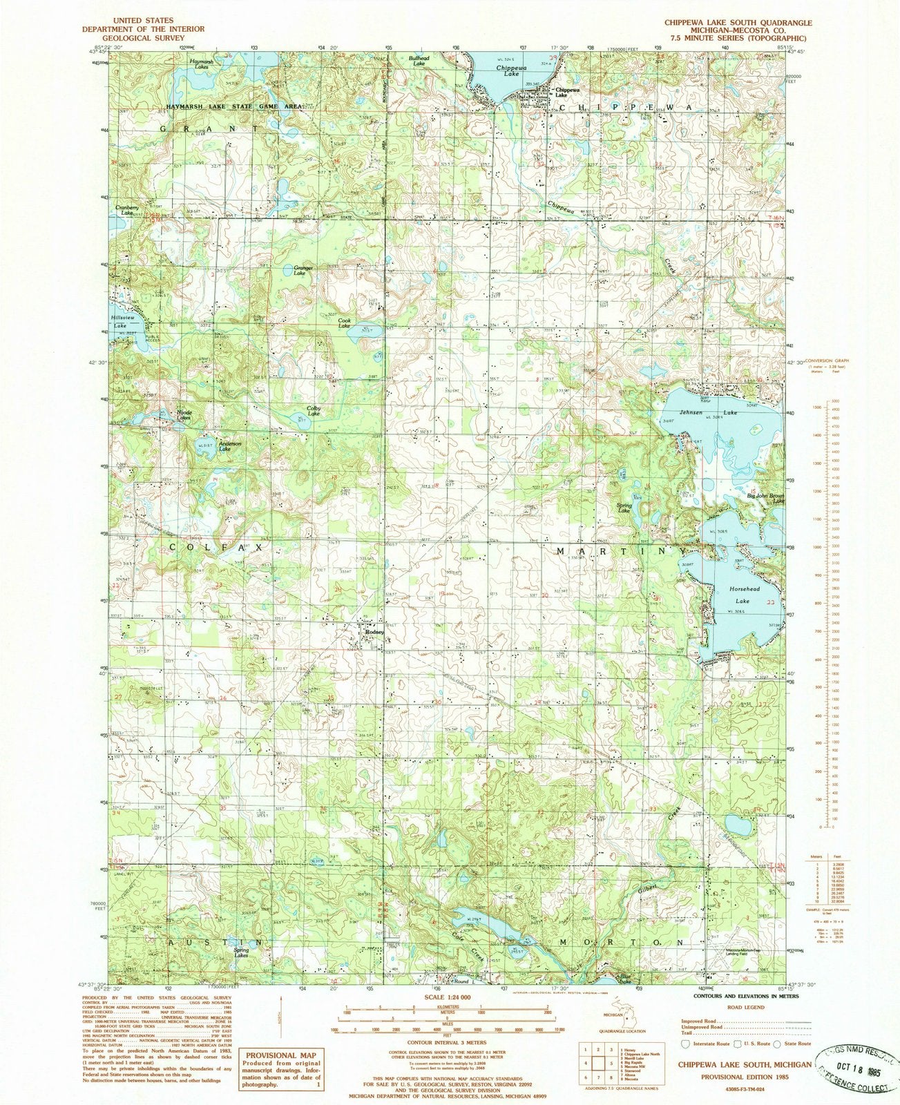 1985 Chippewa Lake South, MI - Michigan - USGS Topographic Map
