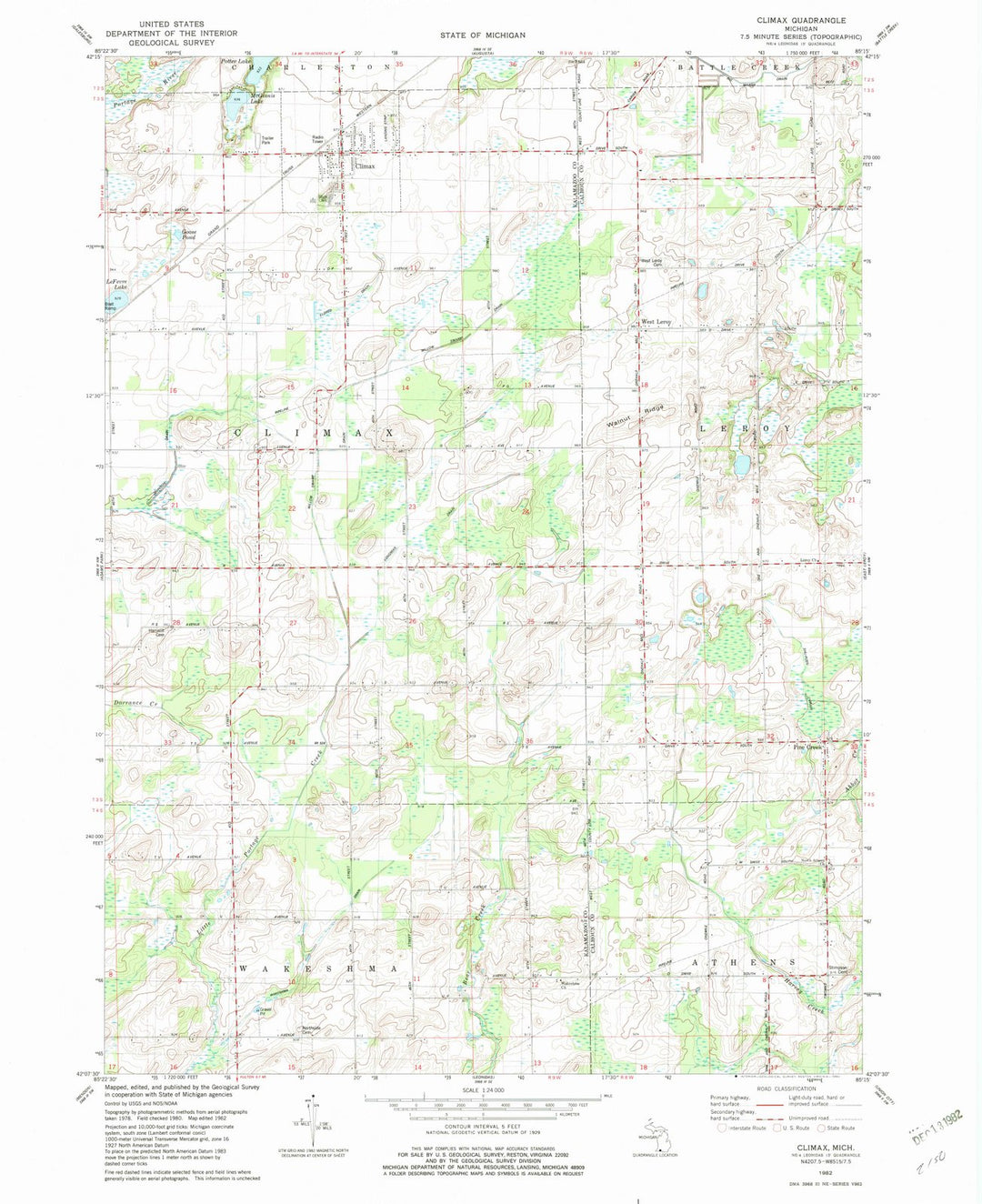 1982 Climax, MI - Michigan - USGS Topographic Map