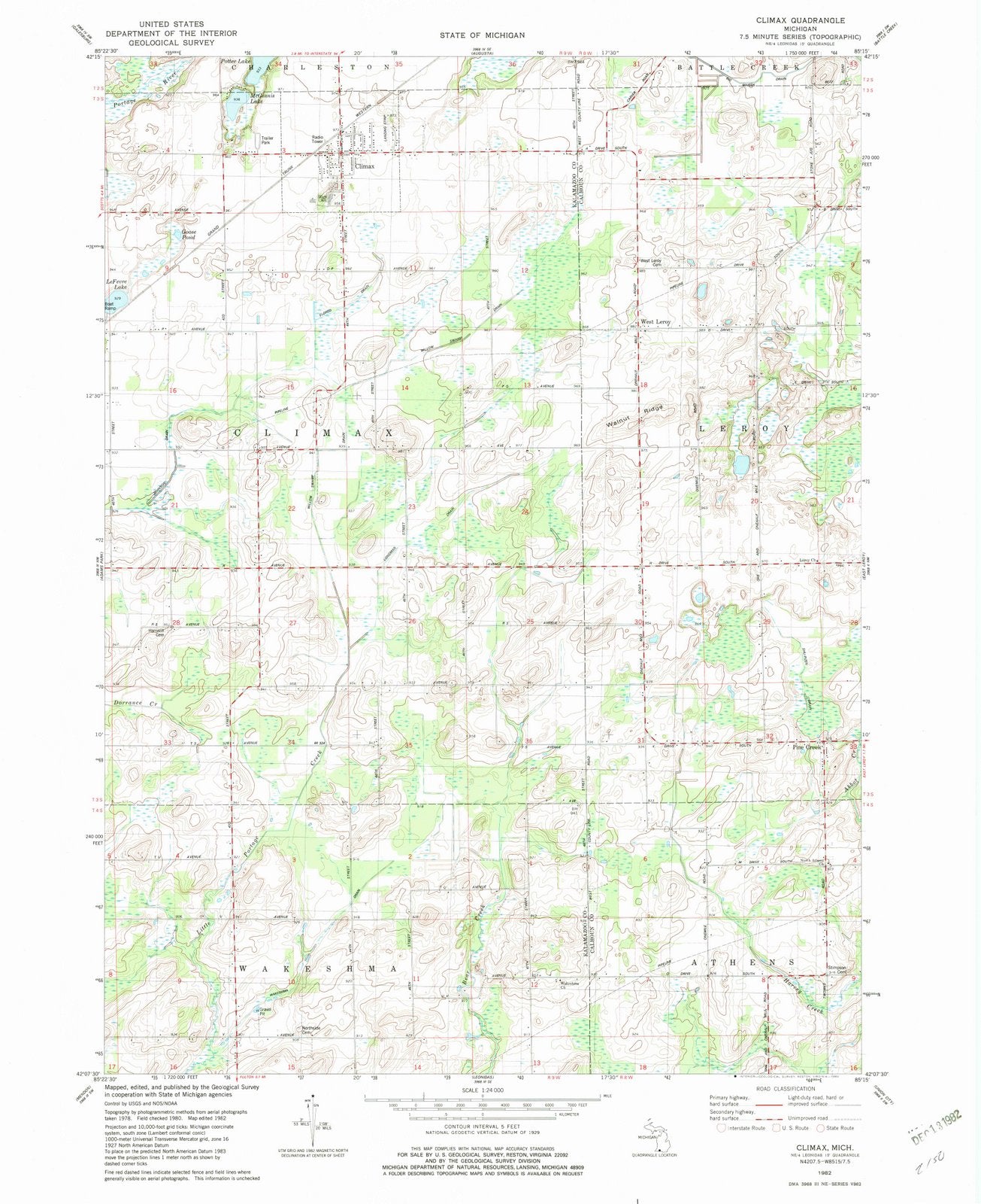 1982 Climax, MI - Michigan - USGS Topographic Map