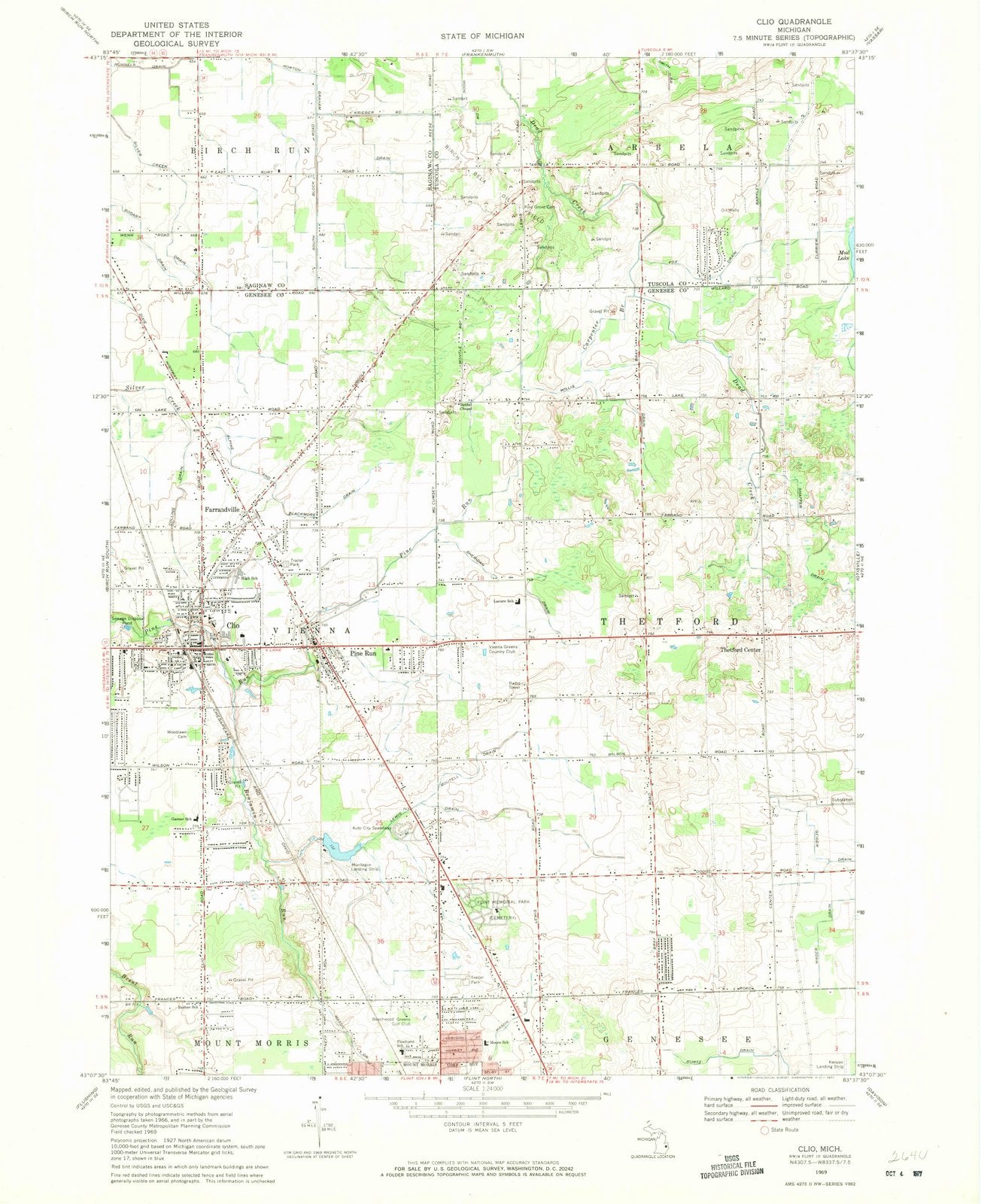 1969 Clio, MI - Michigan - USGS Topographic Map