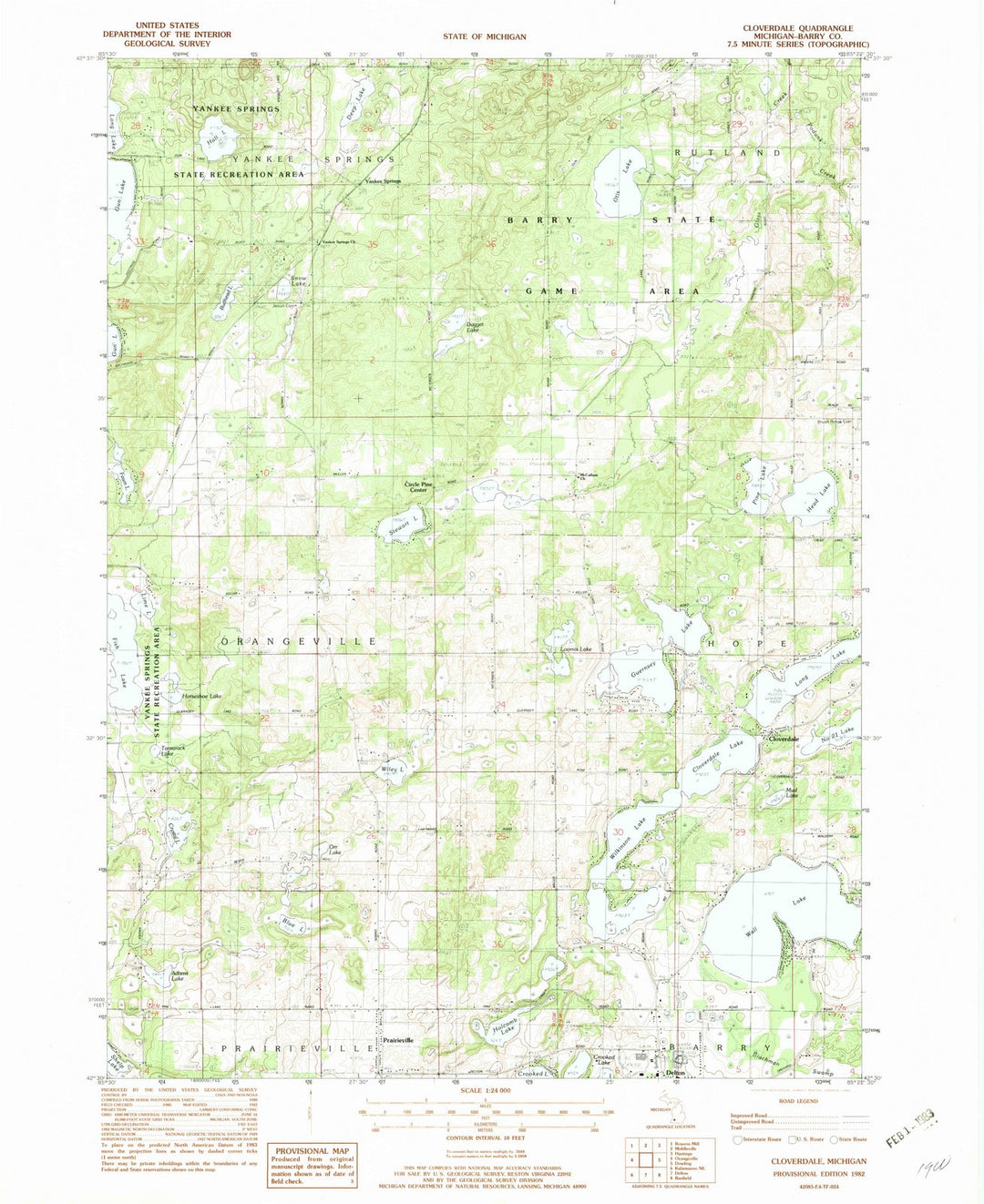 1982 Cloverdale, MI - Michigan - USGS Topographic Map
