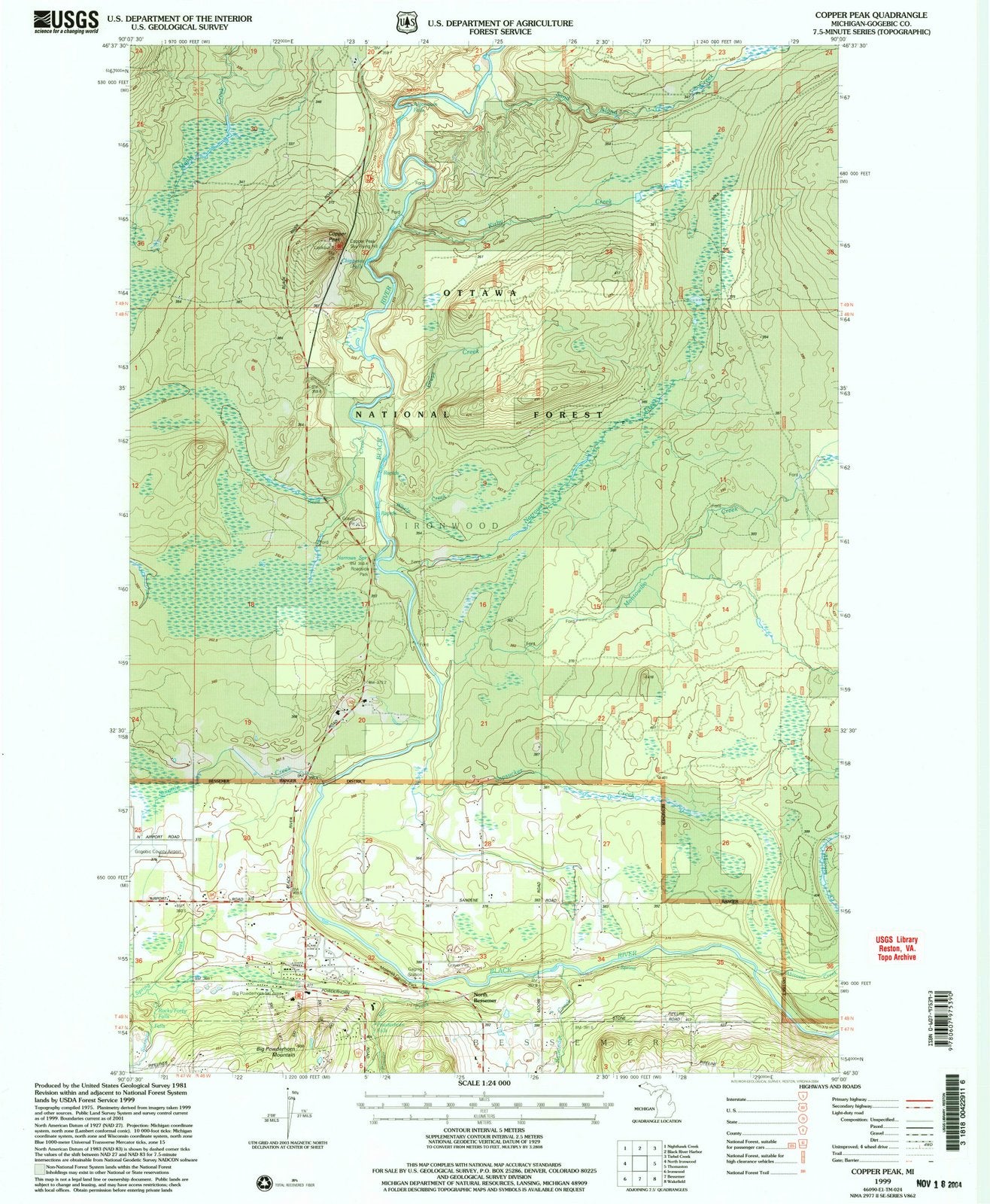 1999 Copper Peak, MI - Michigan - USGS Topographic Map