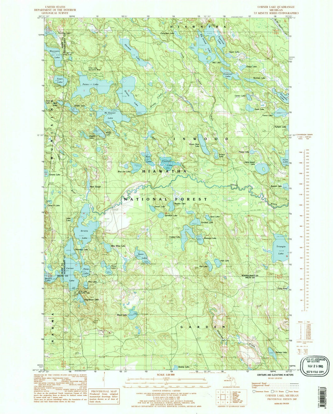 1985 Corner Lake, MI - Michigan - USGS Topographic Map