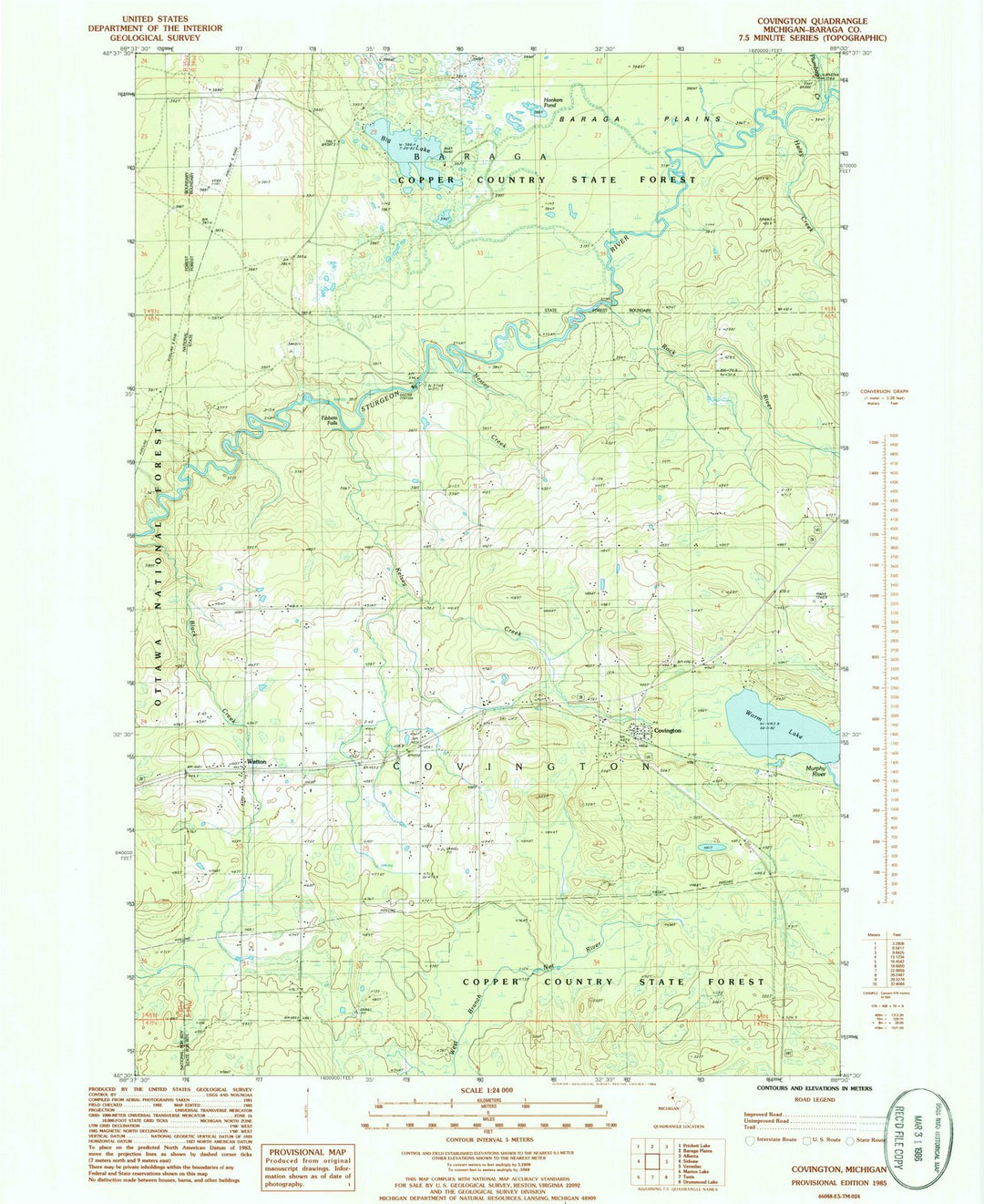 1985 Covington, MI - Michigan - USGS Topographic Map